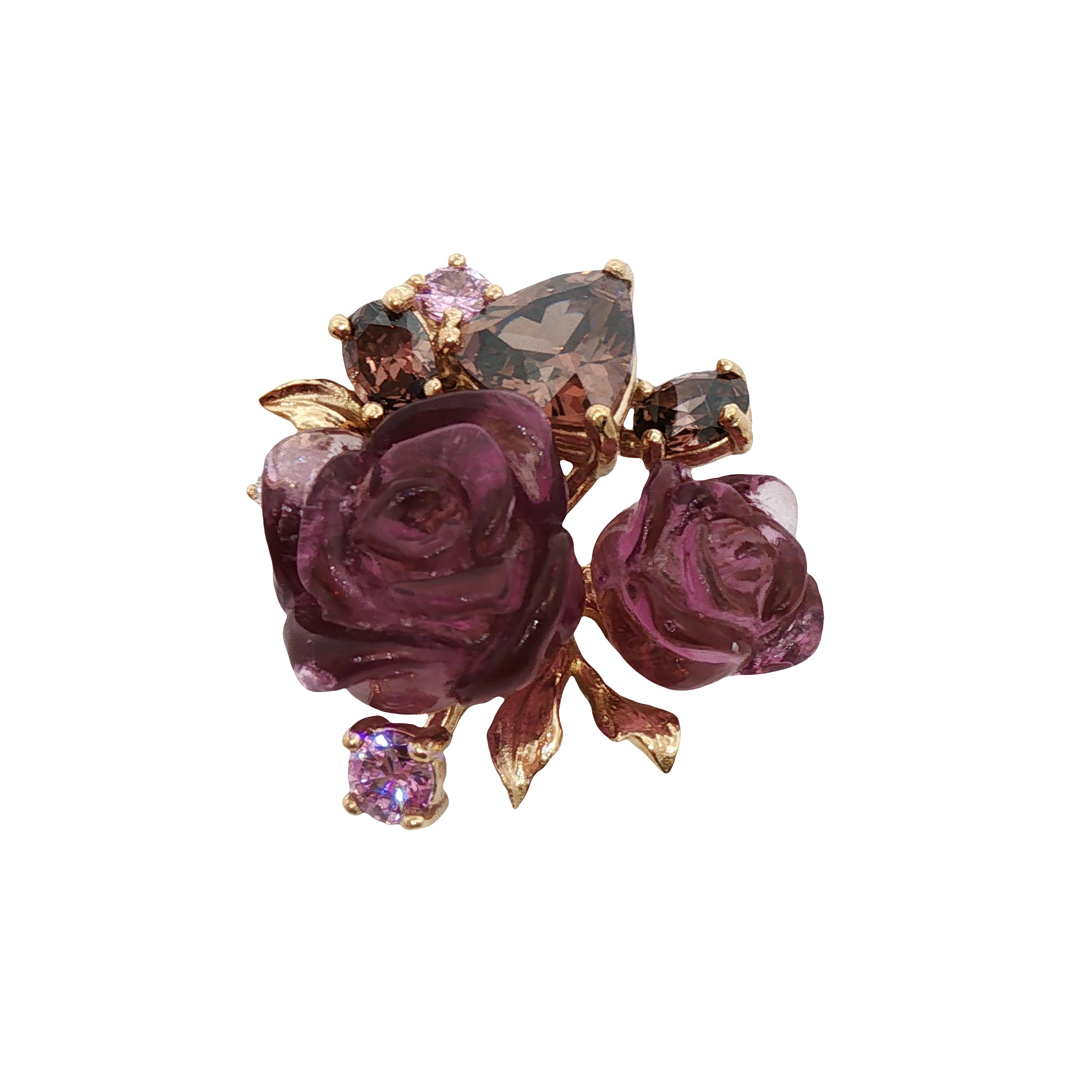 925YG CLUSTER FLOWER RESIN AMETHYST BROWN WHITE CZ PENDANT