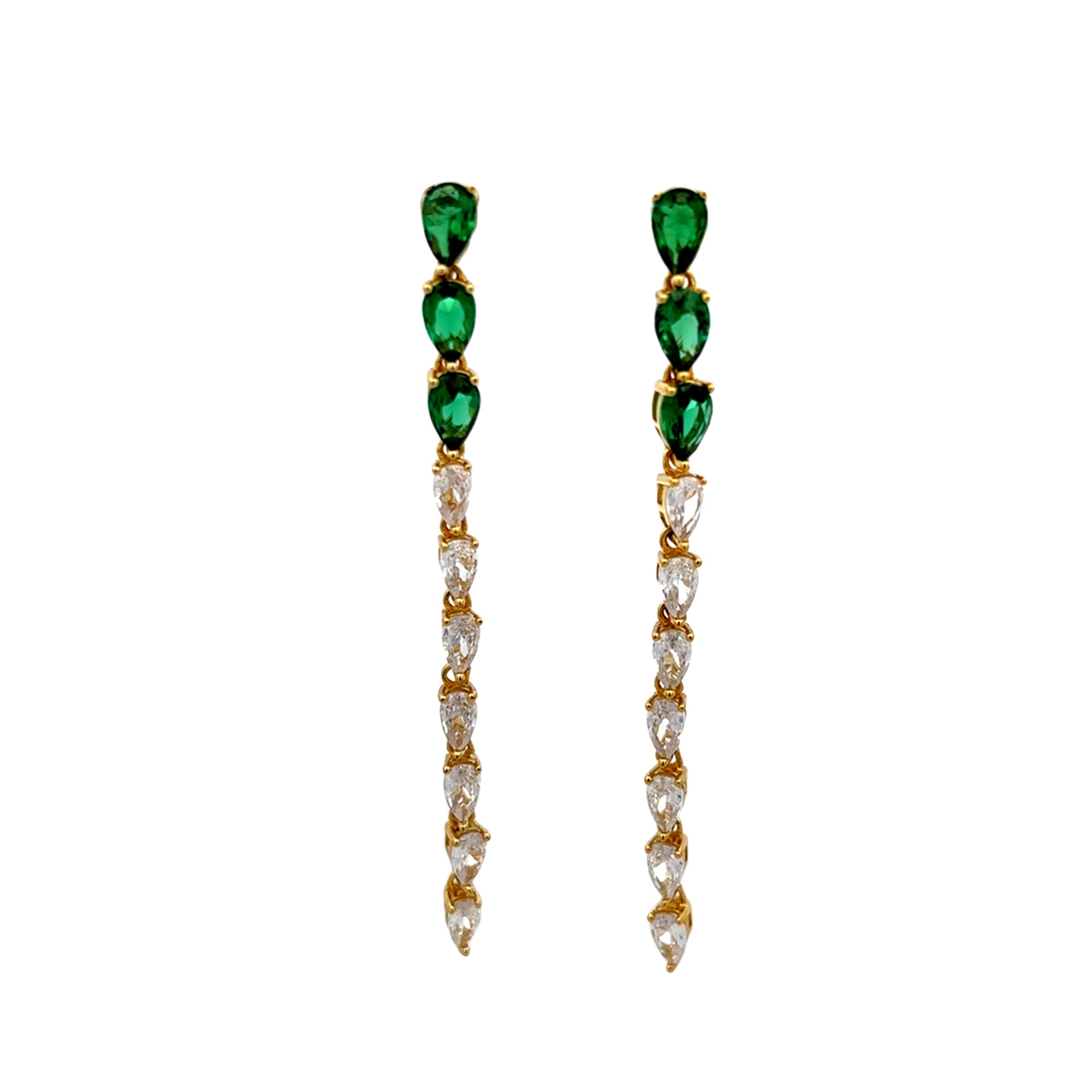 ARETES DE PLATA 925 CON BAÑO DE ORO CON CRISTALES VERDES