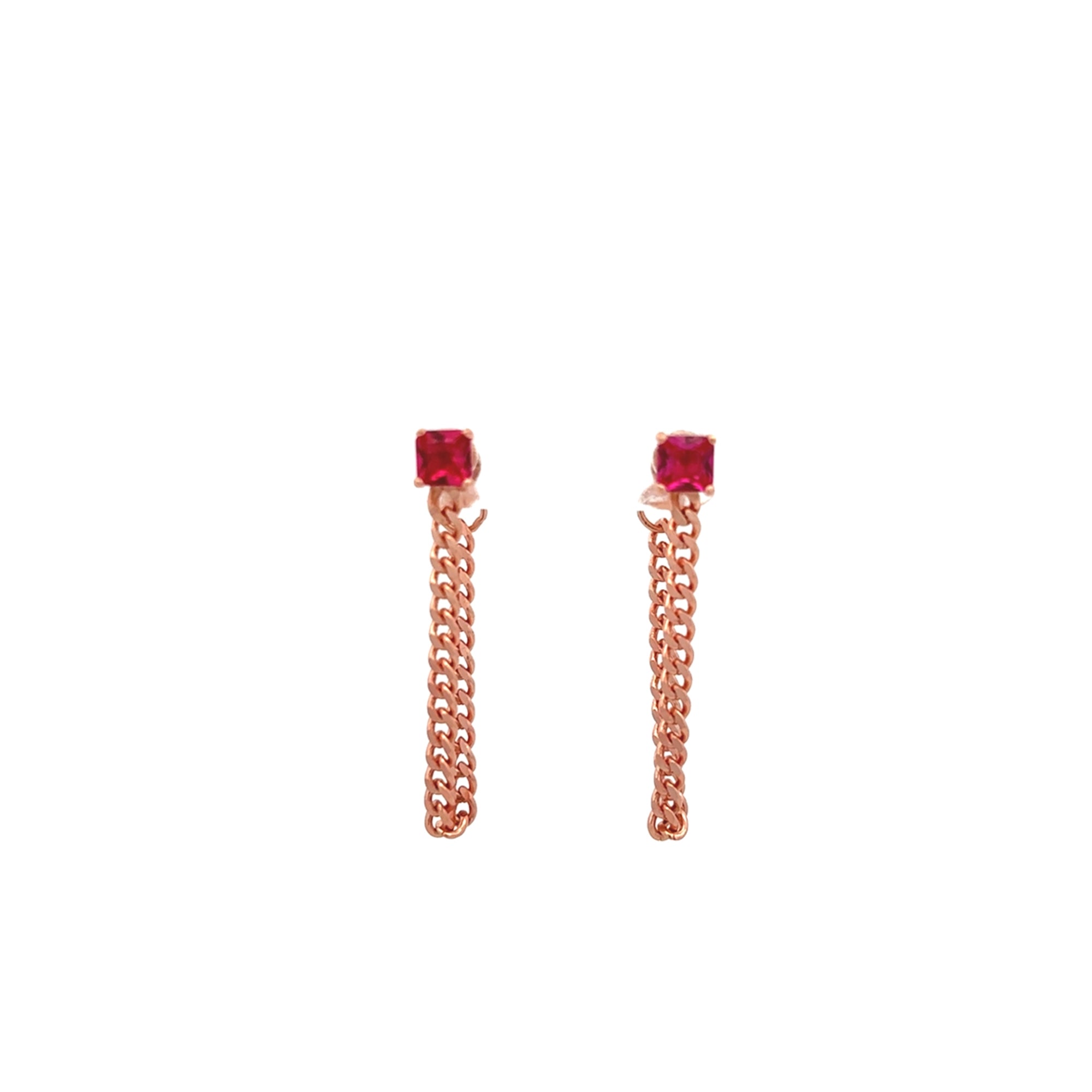 925 SILVER  ARETES RGD CON CADENA Y CRISTAL ROSADO