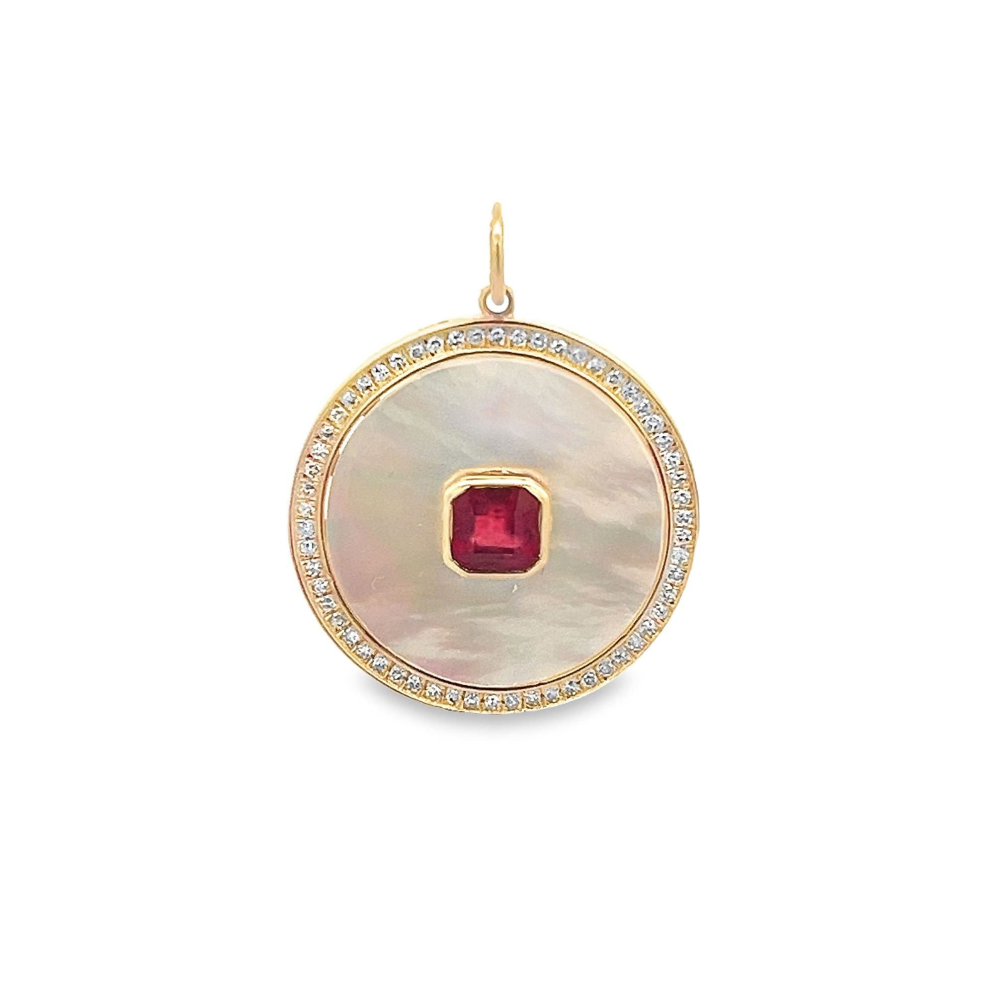 D0.25CT 14KY CUSHION CENTER MOP COIN PENDANT RU