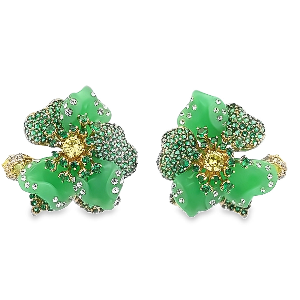 EARRING SILVER CENTER GREEN LECHIN CRYSTAL WHITE GREEN OLIVE WHITE CZ