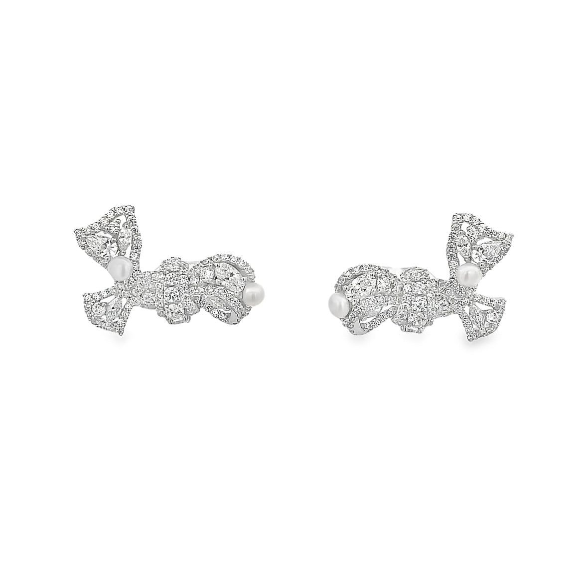 925SL KNOT PAVE AND TINY PEARL EARRINGS