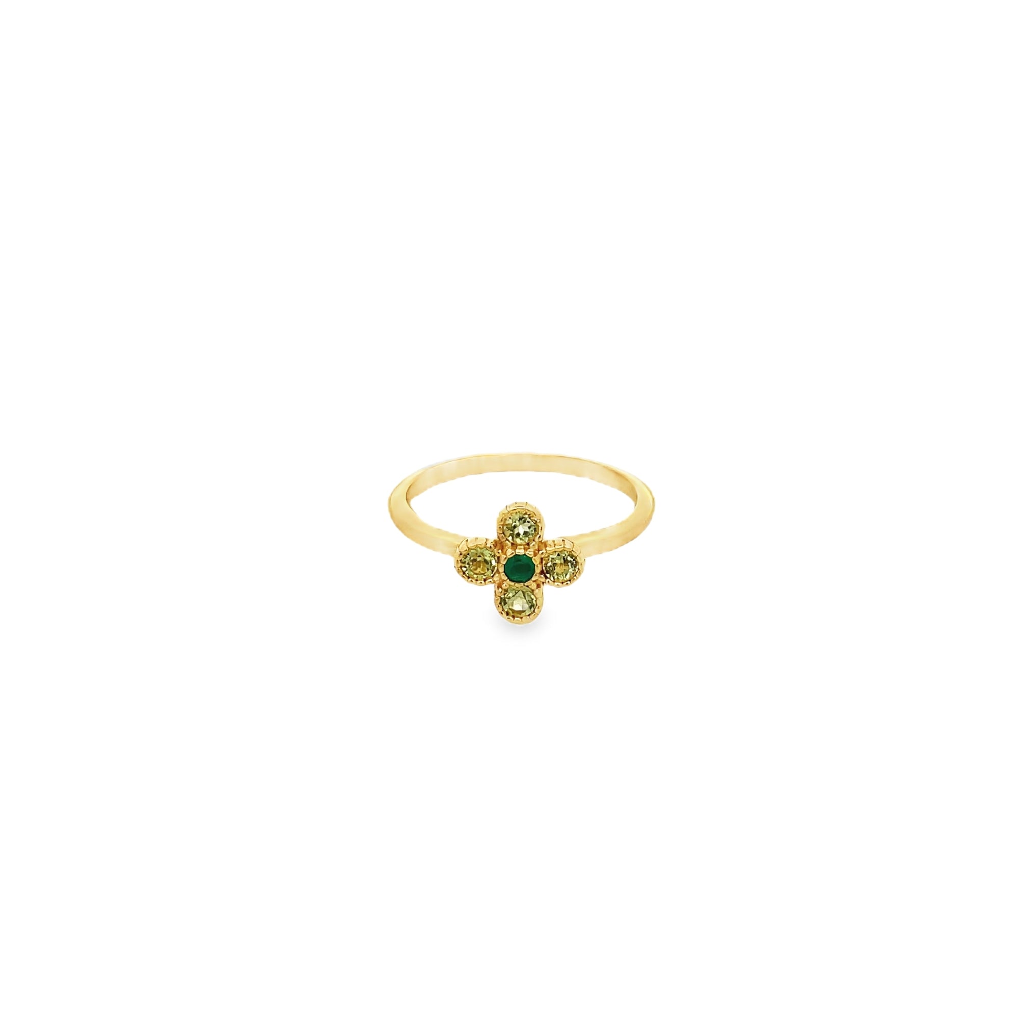 925YG FLOWER PERIDOT ONYX GREEN RING T6.5