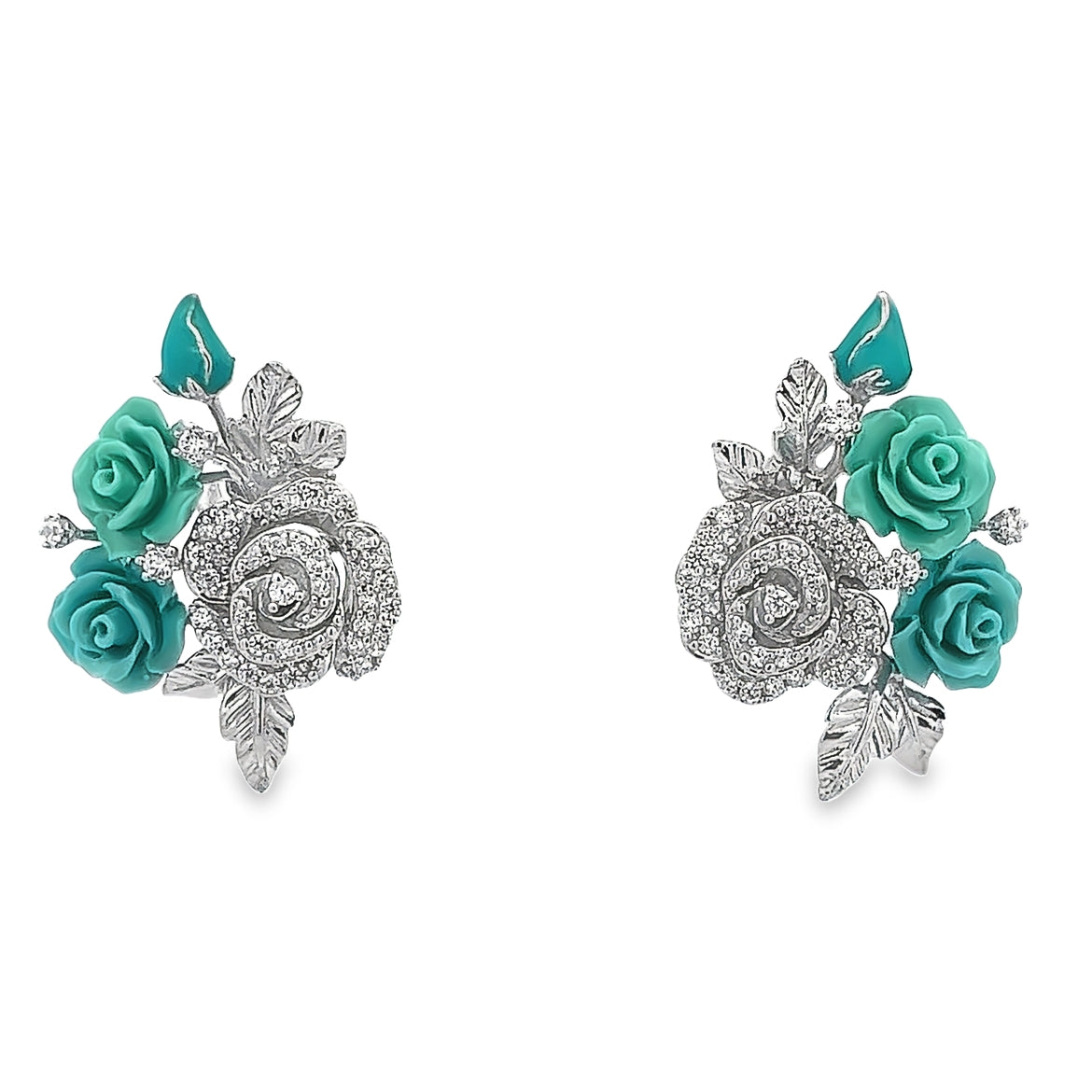 FLOWER EARRINGS WITH CRYSTALS AND TURQUOISE