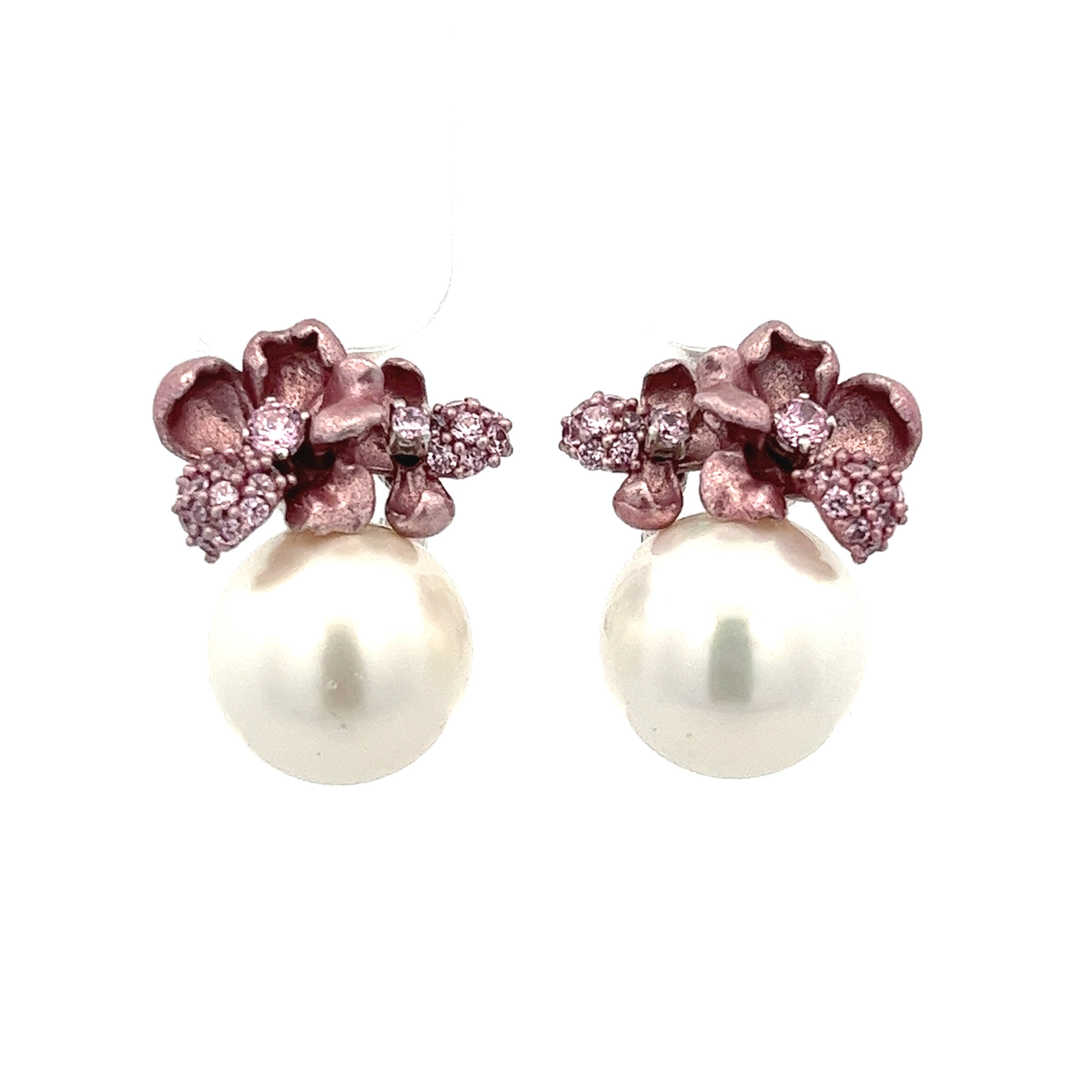 EARRINGS WITH PEARL AND PINK FLOWERS