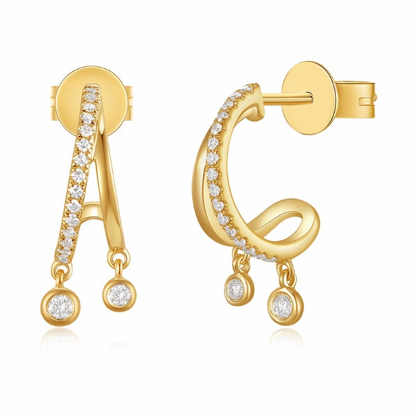D0.06CT 14KY EARJACK PENDANT MINIBEZEL EARRINGS