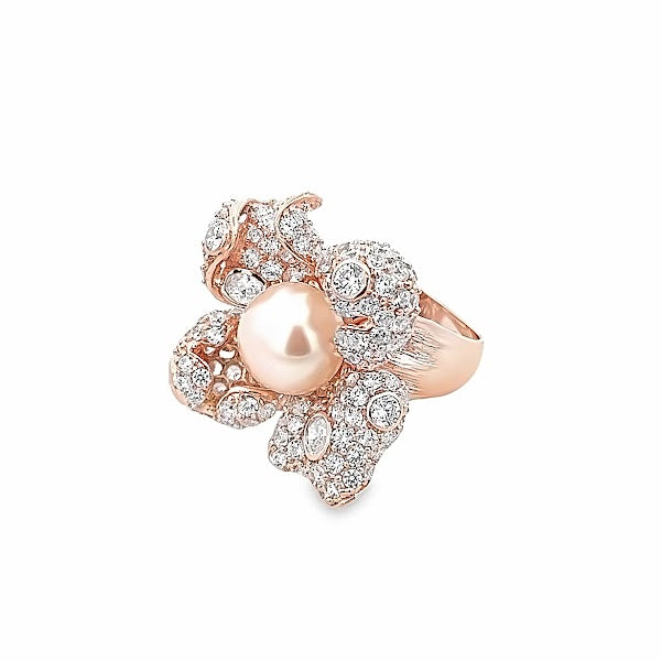 925 ROSE GOLD PLATED CRYSTALS AND CENTER PEARL RING