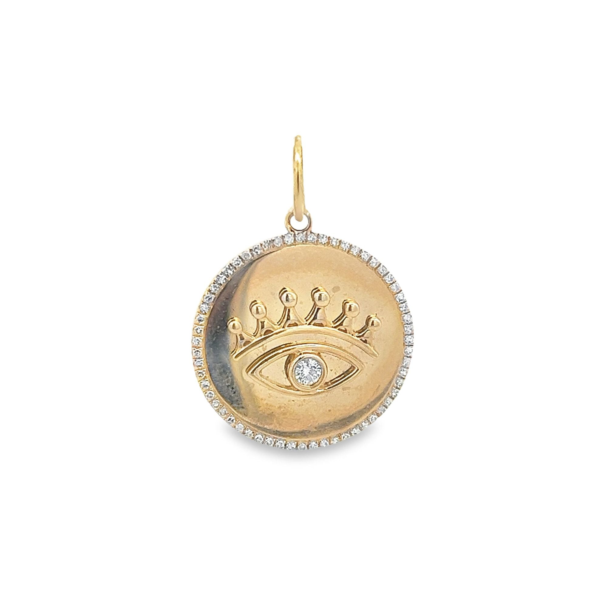 D0.22CT 14KY EYE EVIL OUTILINE COIN PENDANT