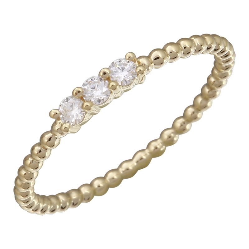 D0.11CT 14KY TRHEE DIAMOND BEAND RING T6.5