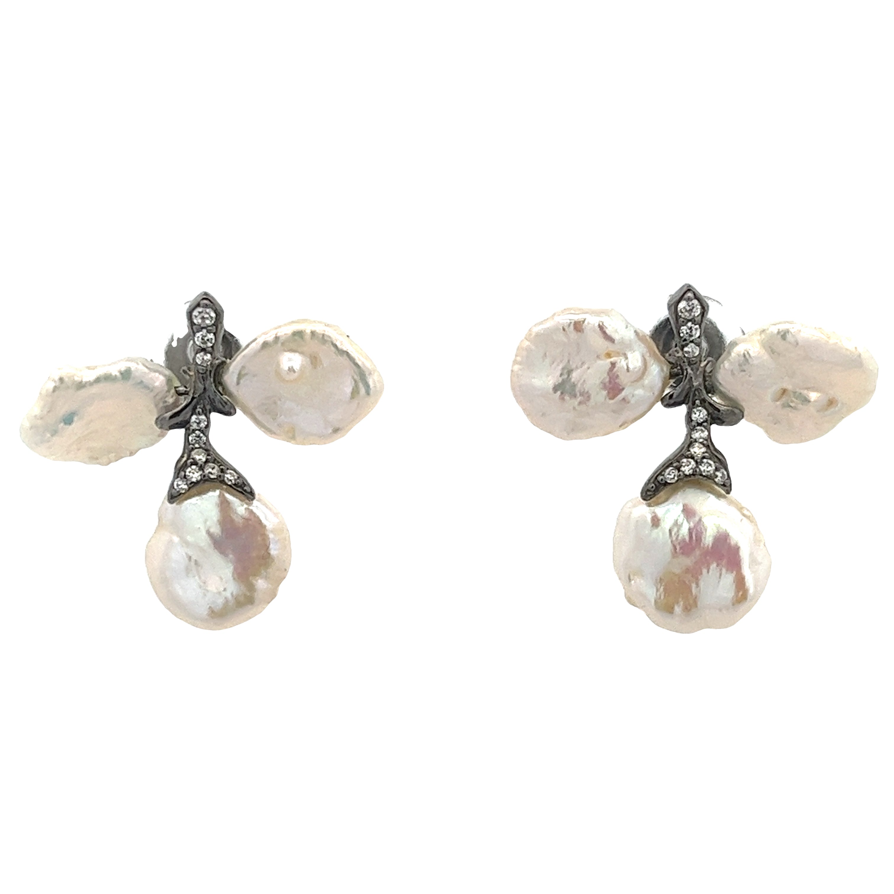 EARRING SILVER CENTER WHITE CZ FRESH WATER PEARL WHITE  BP
