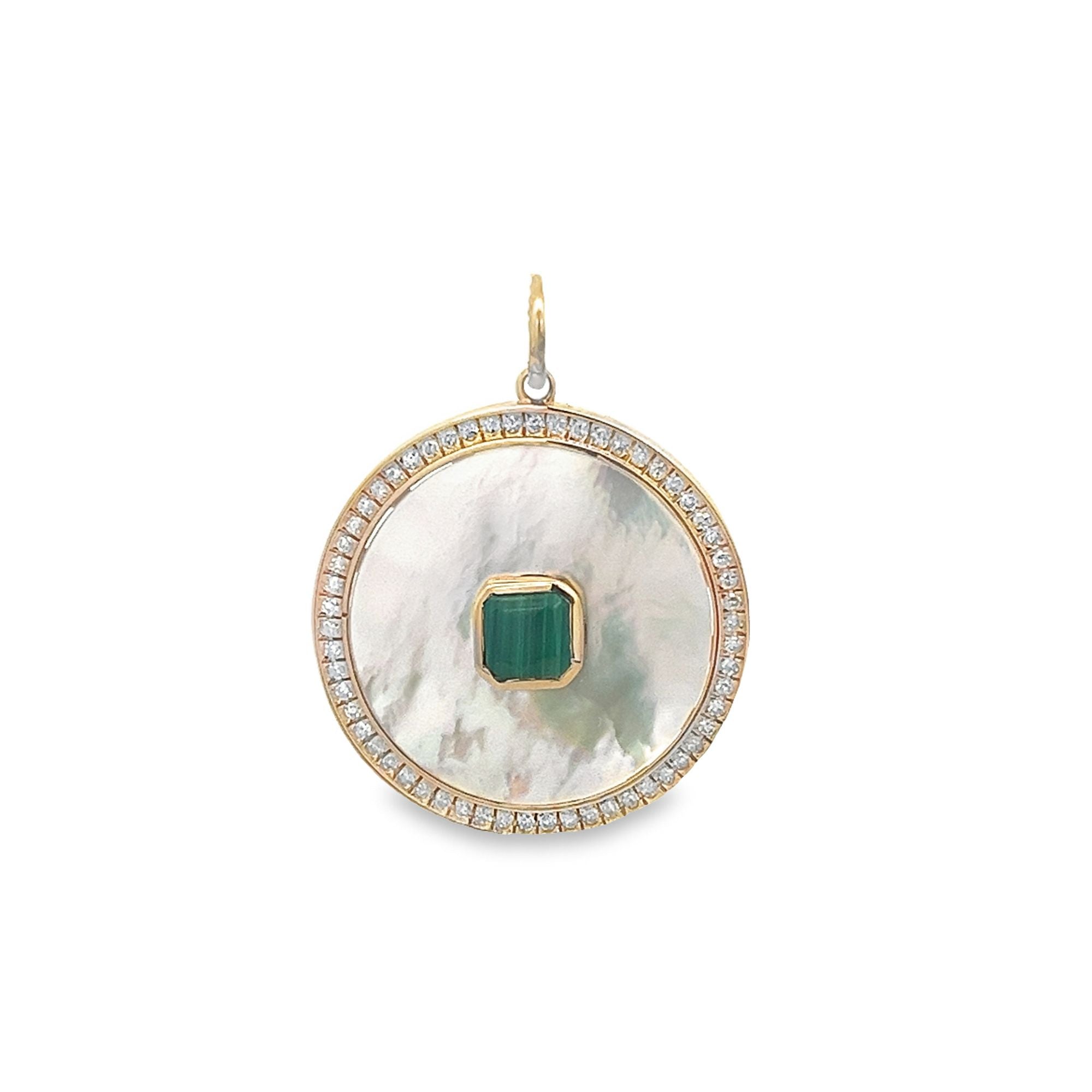 D0.26CT 14KY CUSHION CENTER MOP COIN PENDANT MAL