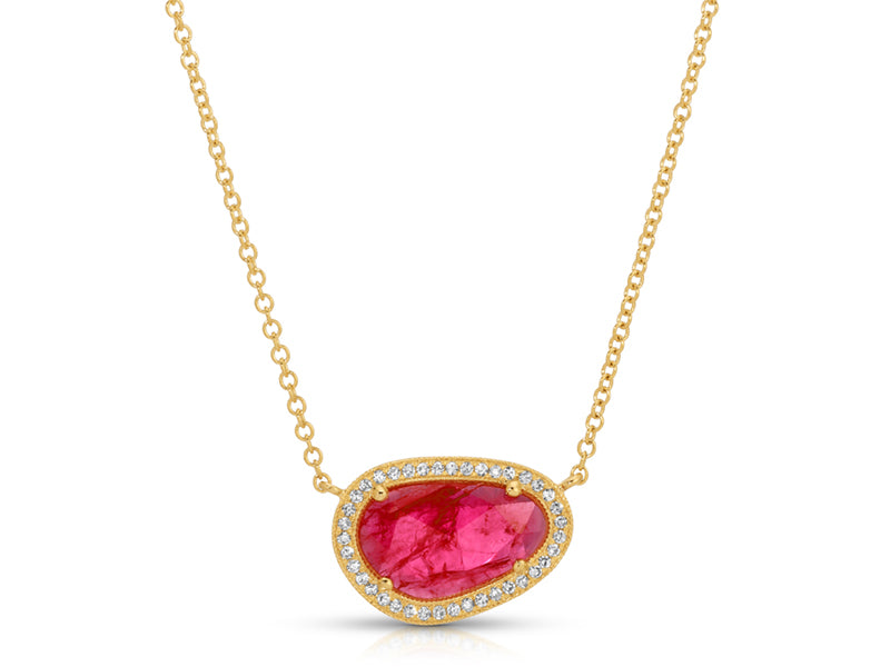 D0.10CT 14KY OVAL IRREGULAR RUBY NECKLACE R1.73CT