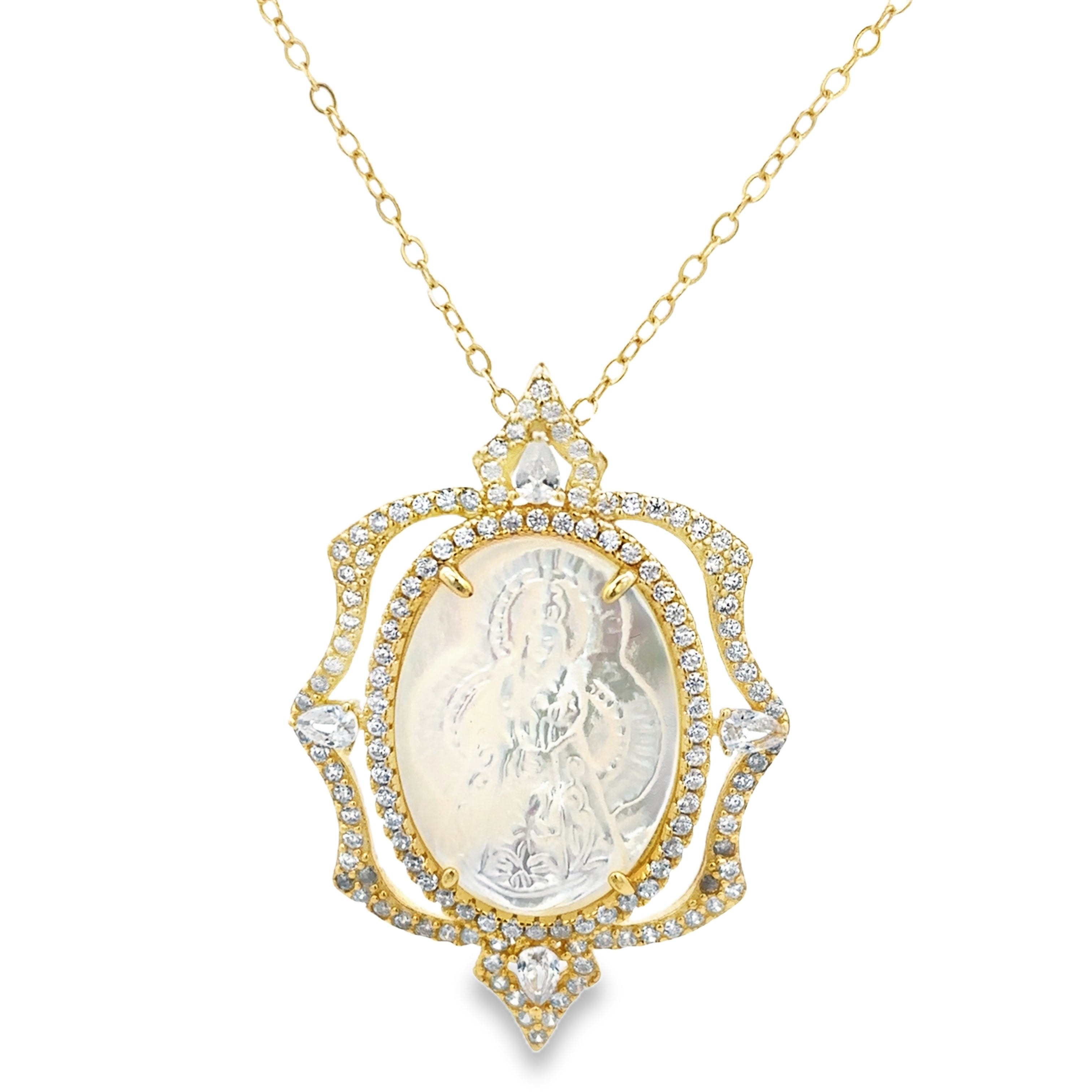 NECKLACE 925 SILVER VIRGIN OF THE ROSARY WITH STONES