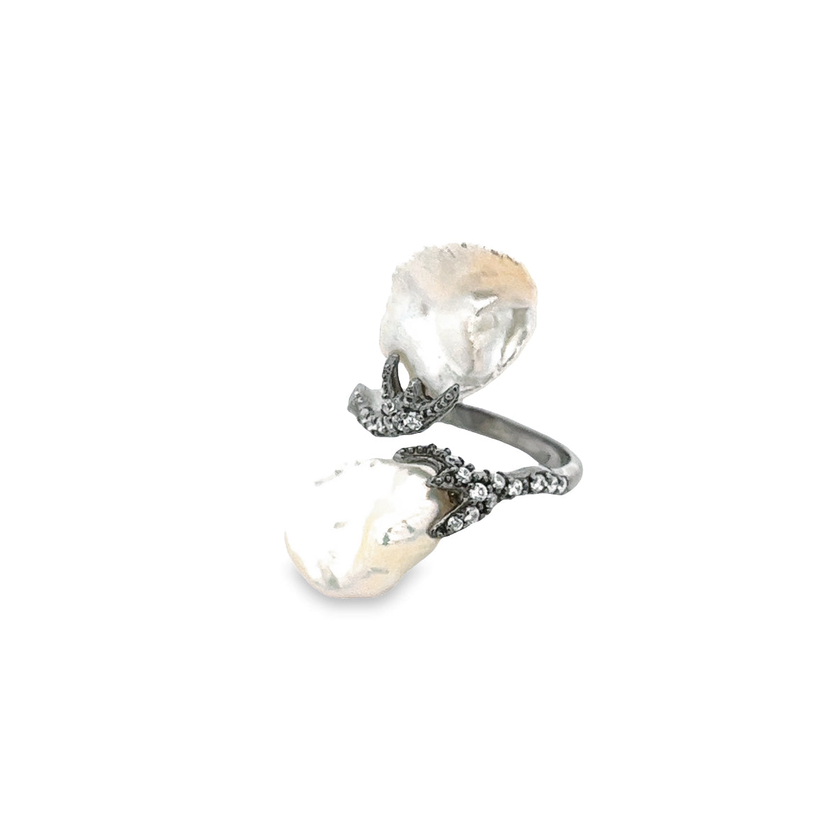 RING SILVER CENTER WHITE CZ FRESH WATER WHITE PEARL BP