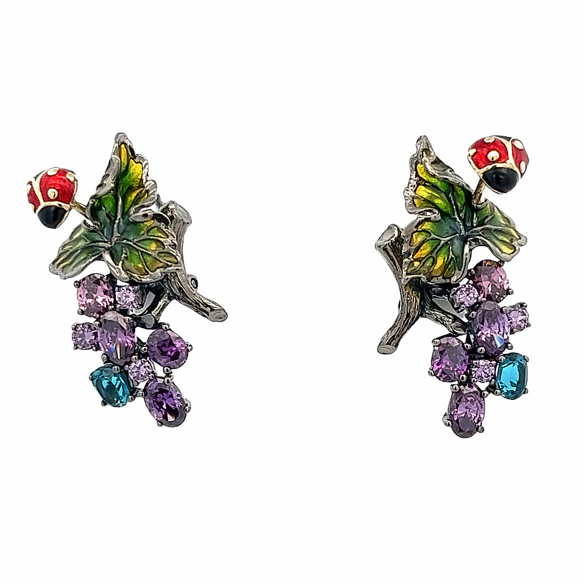 EARRING SILVER CENTER PURPLE TOURMARINE ROSE LONDON BLUE
