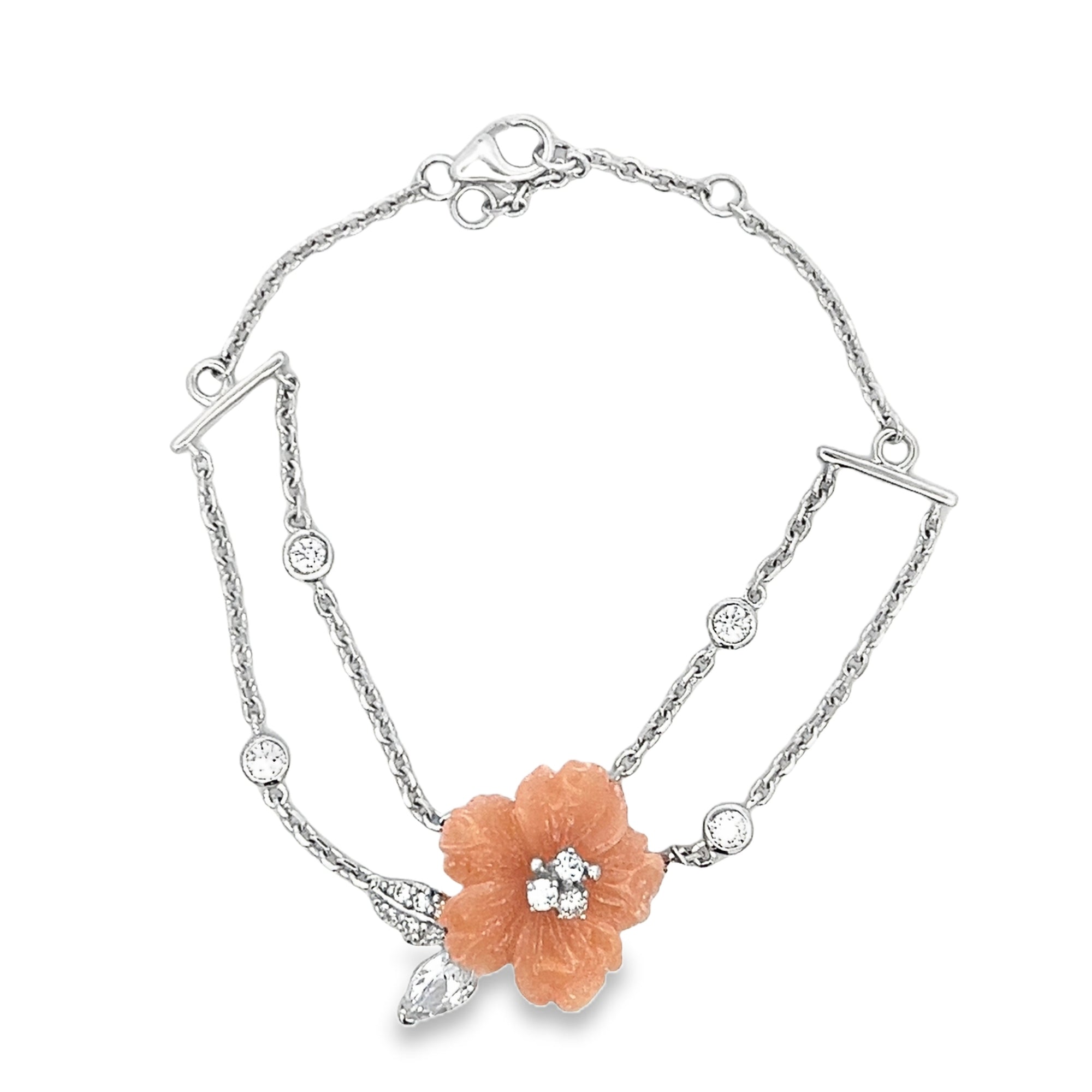 BRACELET SILVER CENTER FL  ORANGE CALCITE  WHITE CZ