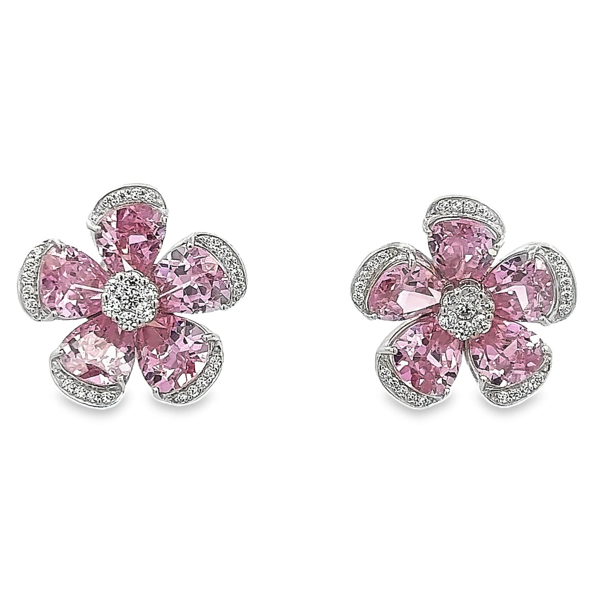 FLOWER-SHAPED EARRINGS WITH PINK AND WHITE CRYSTALS