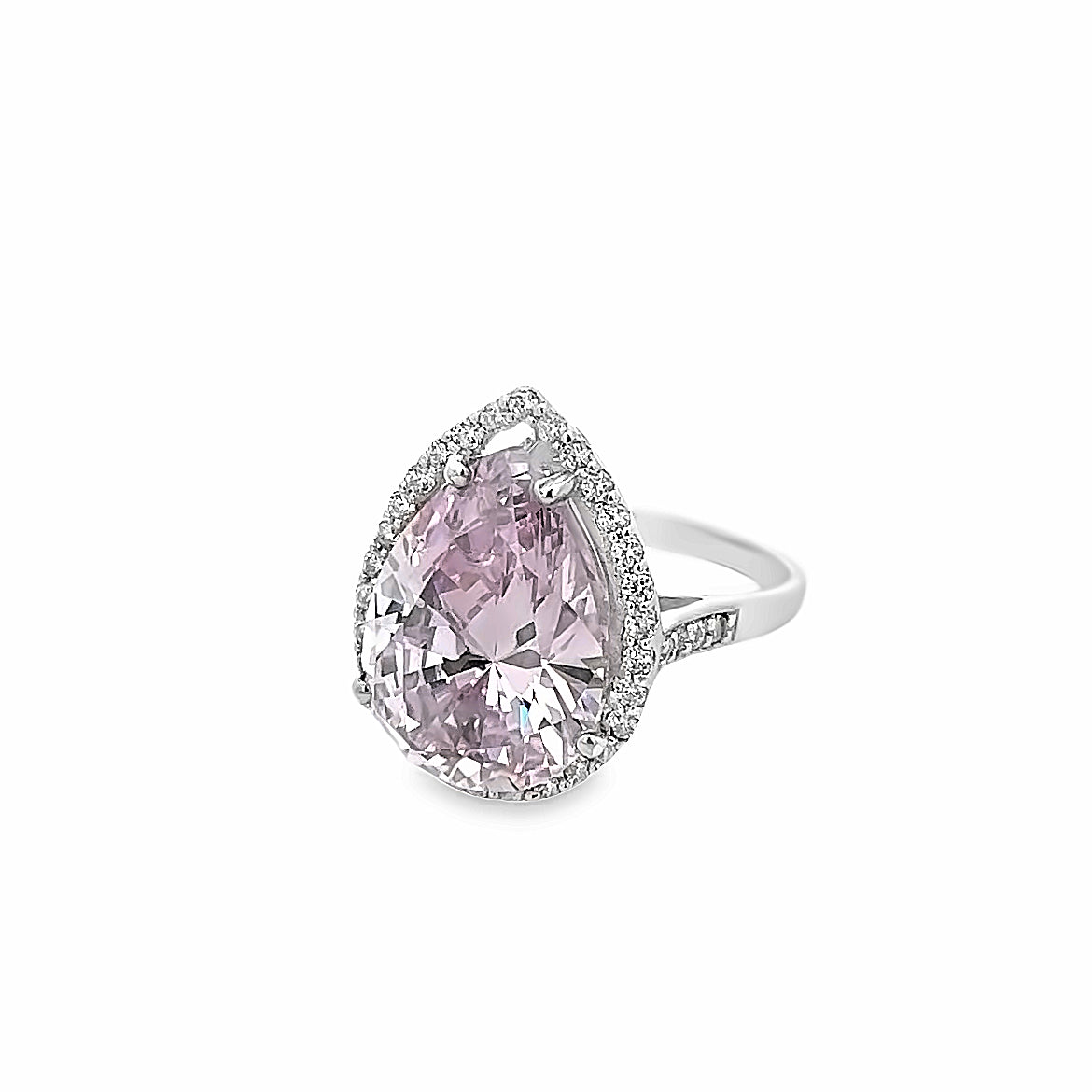 RING SILVER CENTER PINK DIAMOND CZ  WHITE CZ