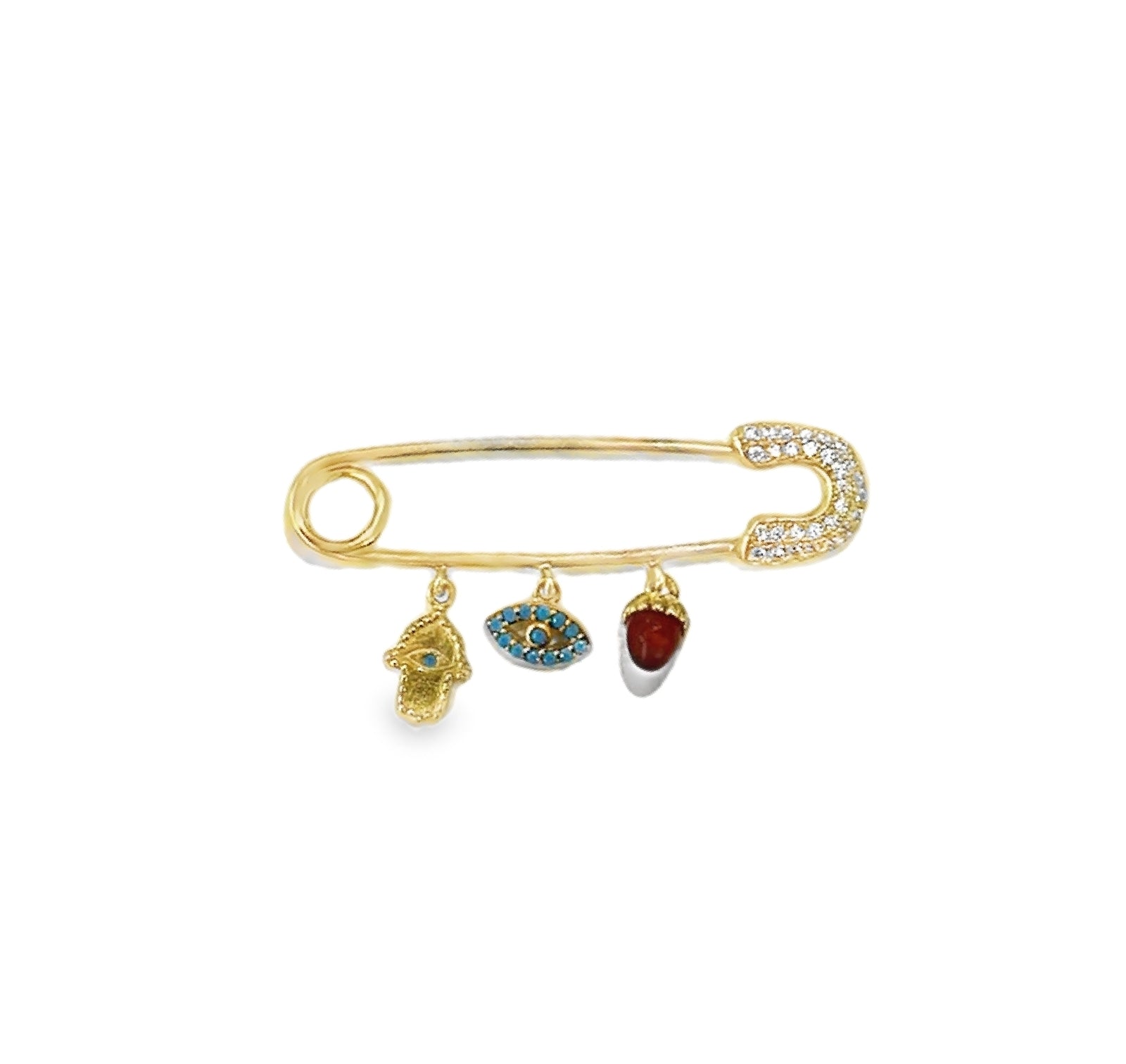 SILVER GP 1/2 INCH BROOCH CZ/ HAND/EYE/RED PROTECTION