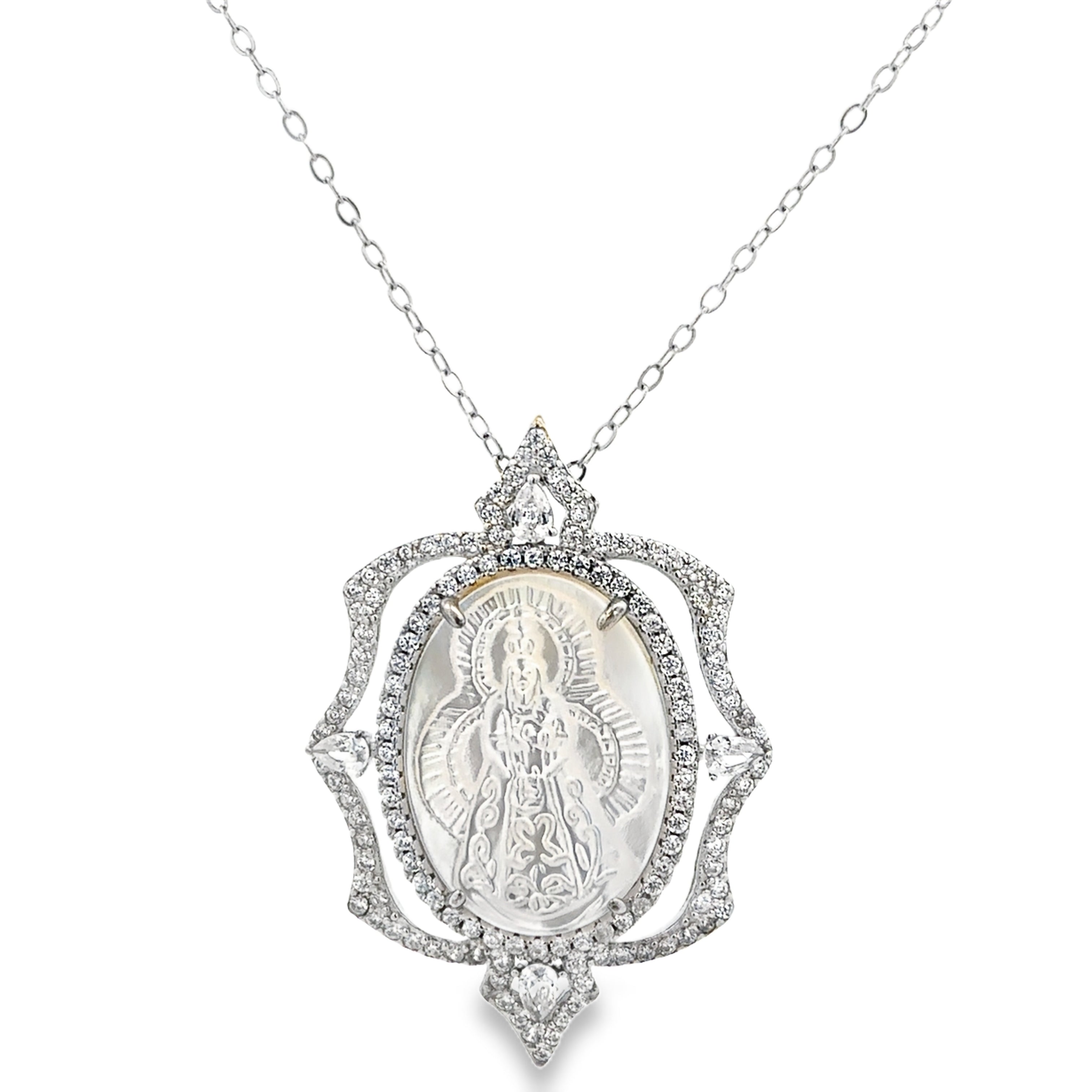 NECKLACE 925 SILVER VIRGIN OF THE ROSARY WITH STONES