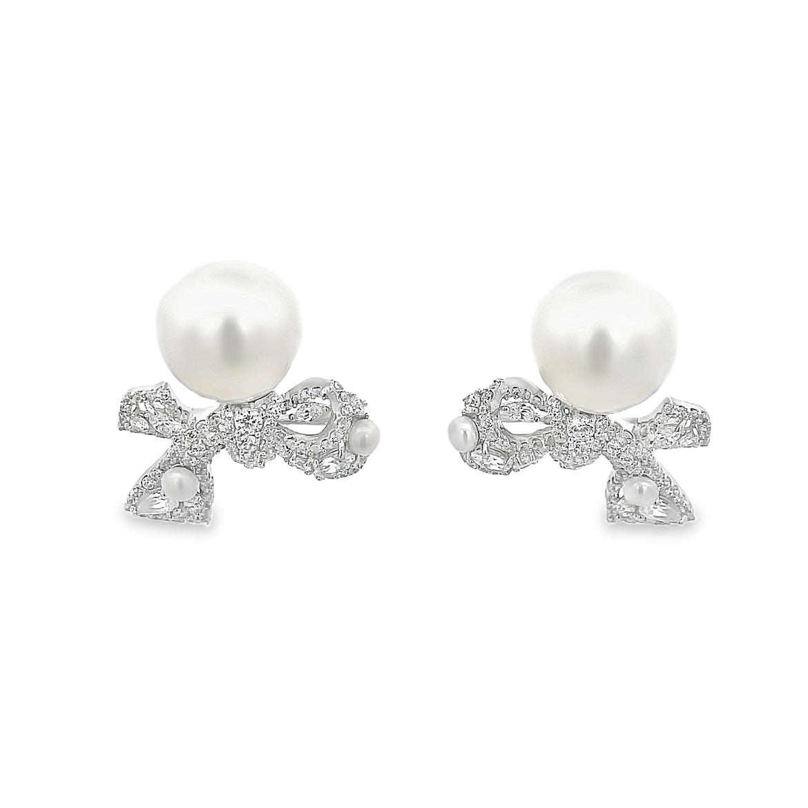 925SL KNOT PAVE AND PEARL EARRINGS