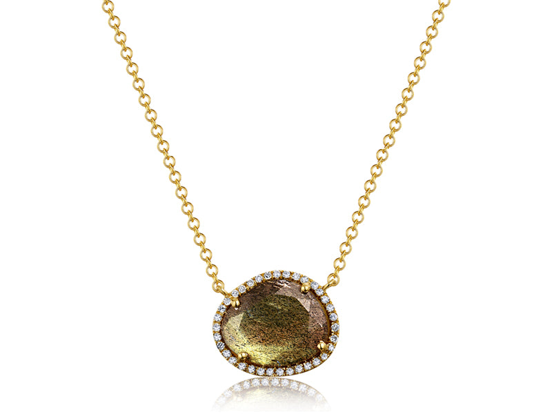 D0.08CT 14KY OVAL IRREGULAR LABRADORITE NECKLACE LAB2.27CT