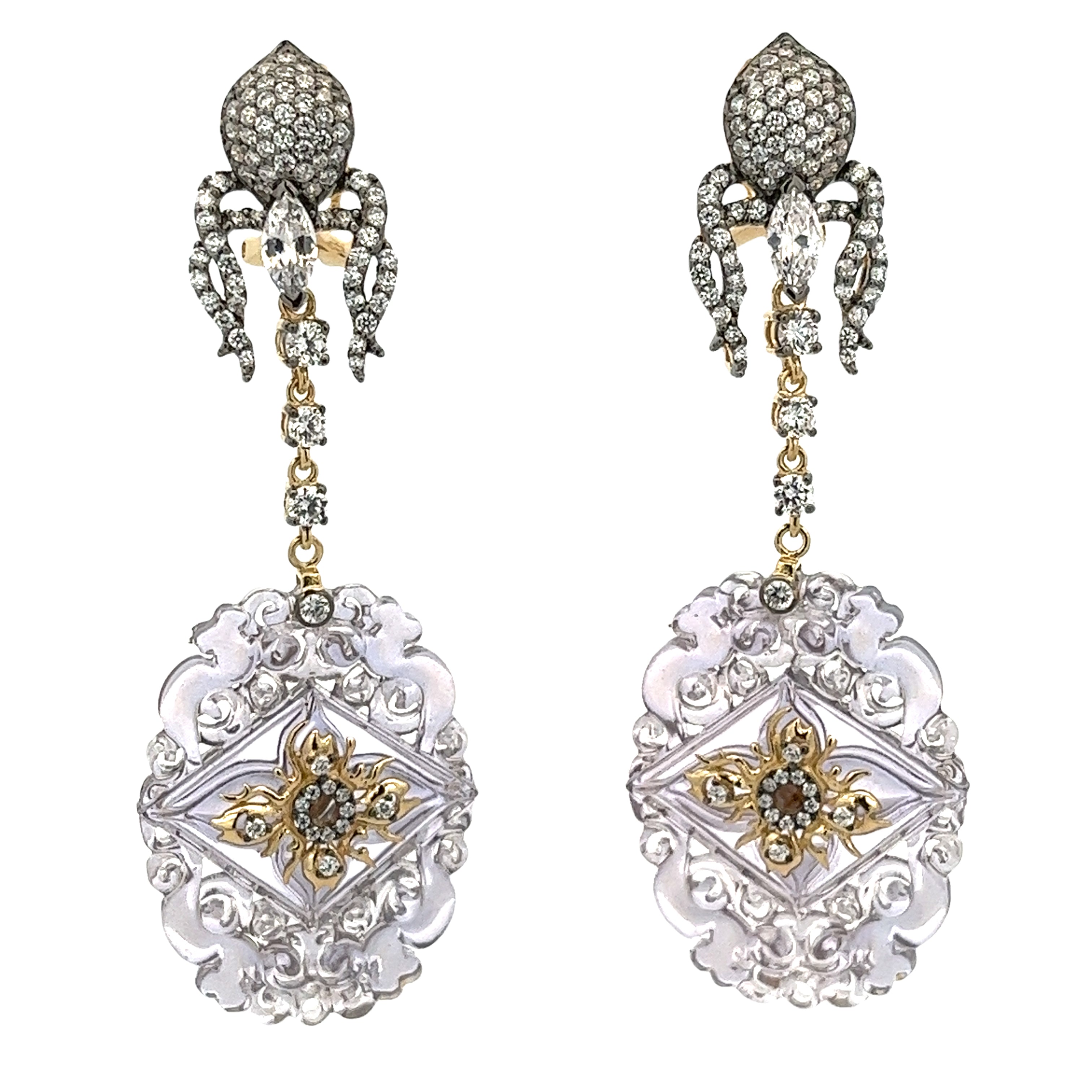 EARRING SILVER CENTER LAVENDER LECHIN WHITE CZ