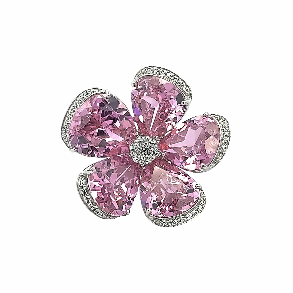 FLOWER RING WITH PINK AND WHITE CRYSTALS