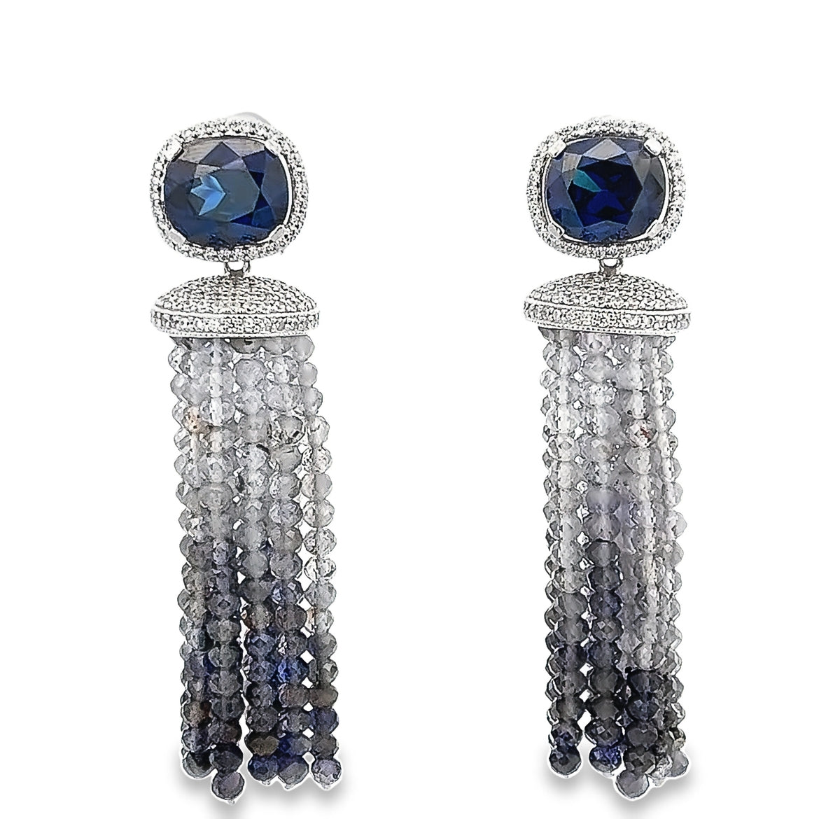 EARRING SILVER CENTER BLUE CZ WHITE CZ IORITE BEAD