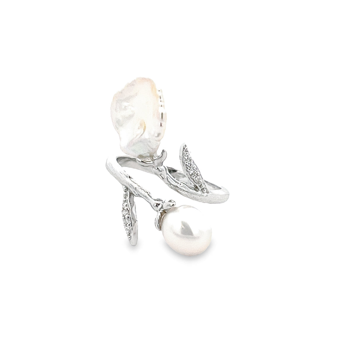 RING SILVER CENTER WHITE CZ FRESH WATER PEARL WHITE RP