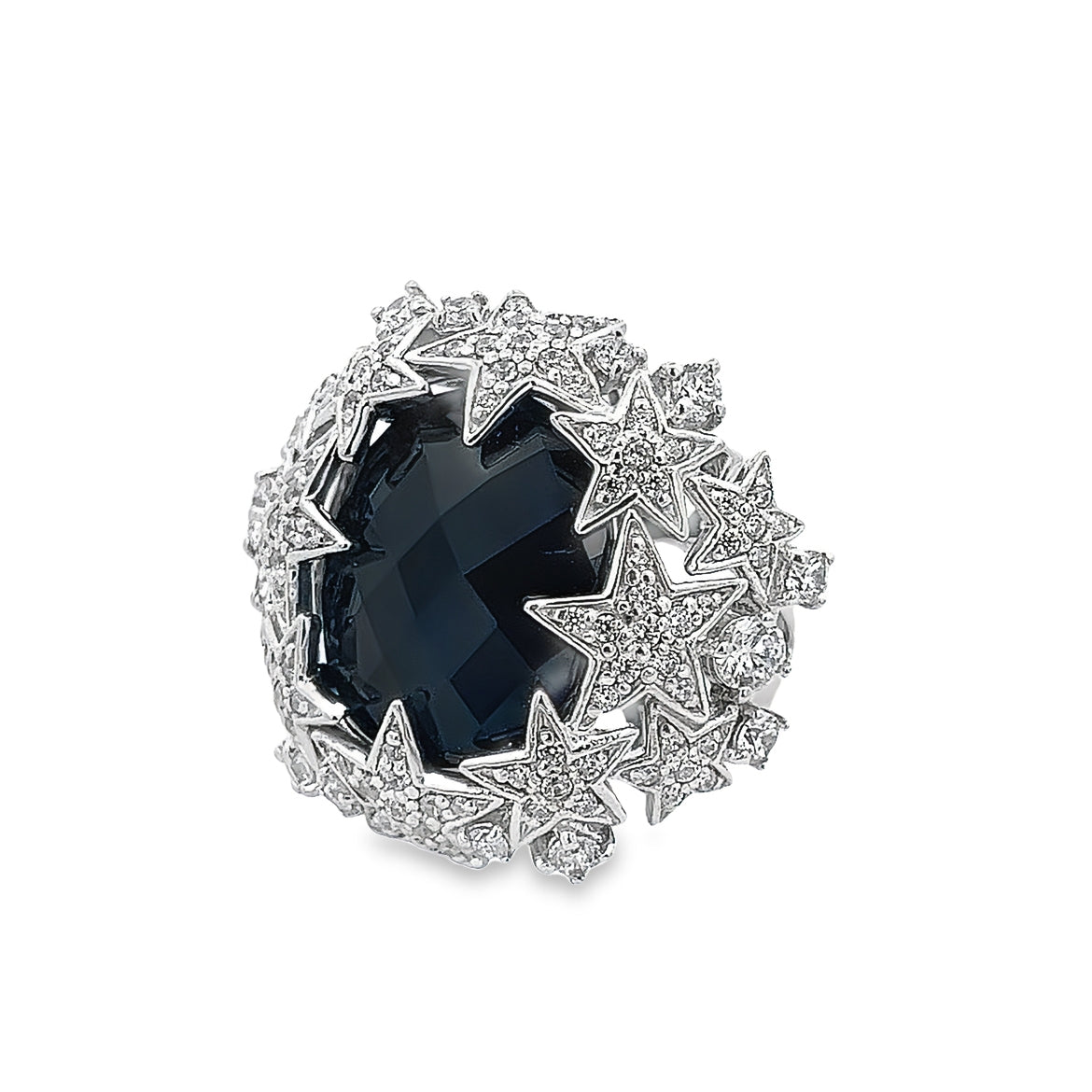 RING SILVER CENTER BLACK CZ
