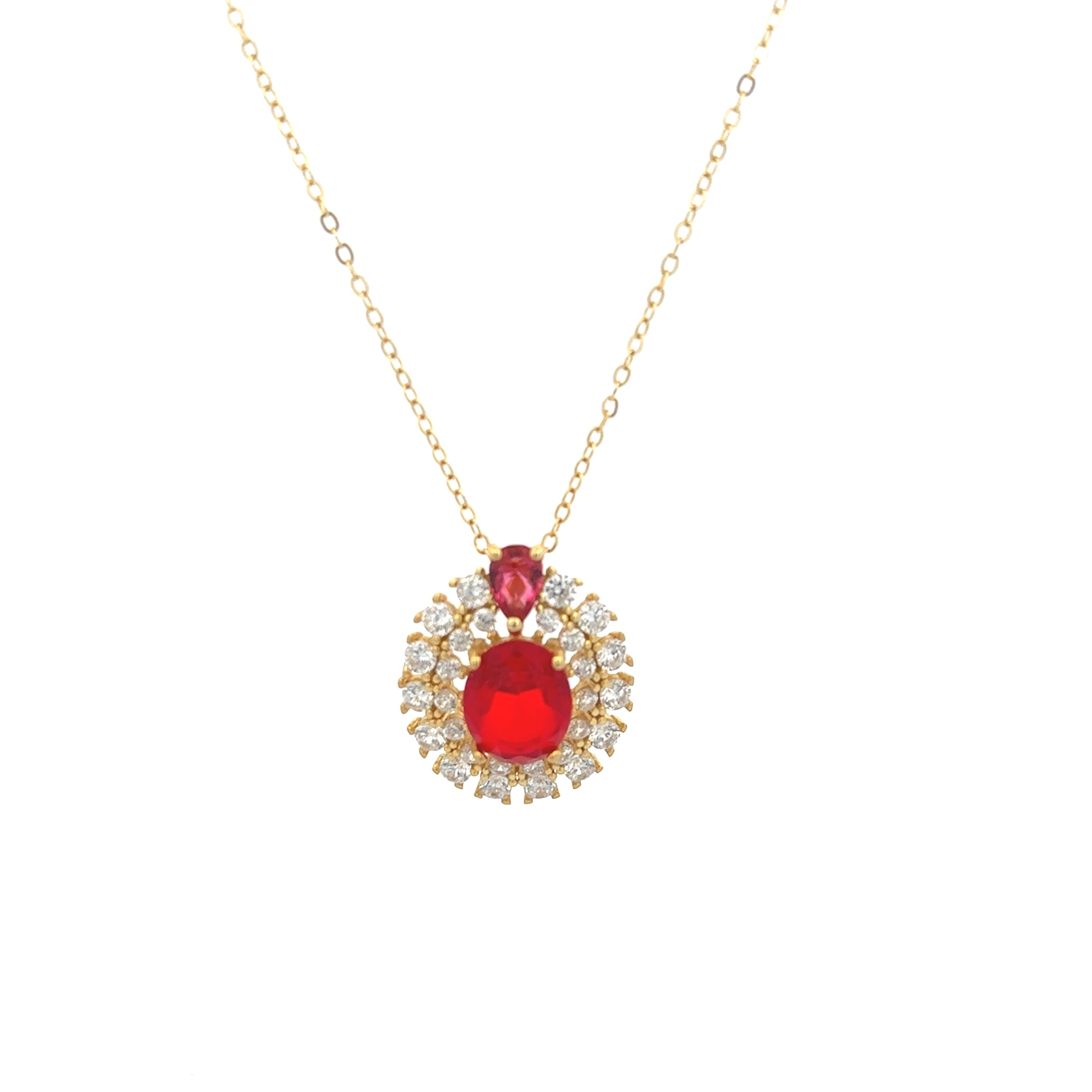 COLLAR CON CRISTALES BLANCOS Y ROJOS EN PLATA 925 CON BAÑO DE ORO AMARILLO