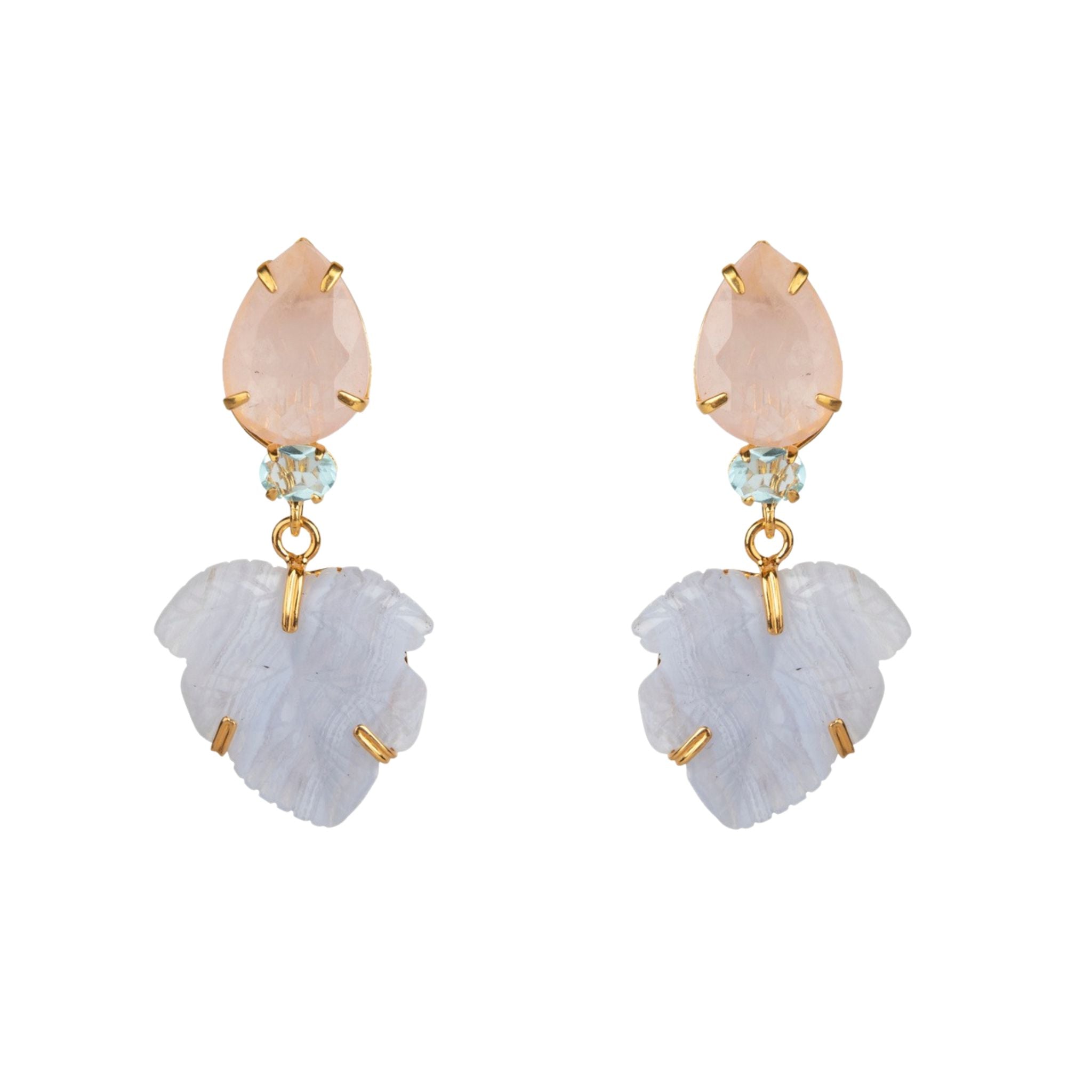 EARRINGS CHALCEDONY ROSE QUARTZ AND BLUE QUARTZ