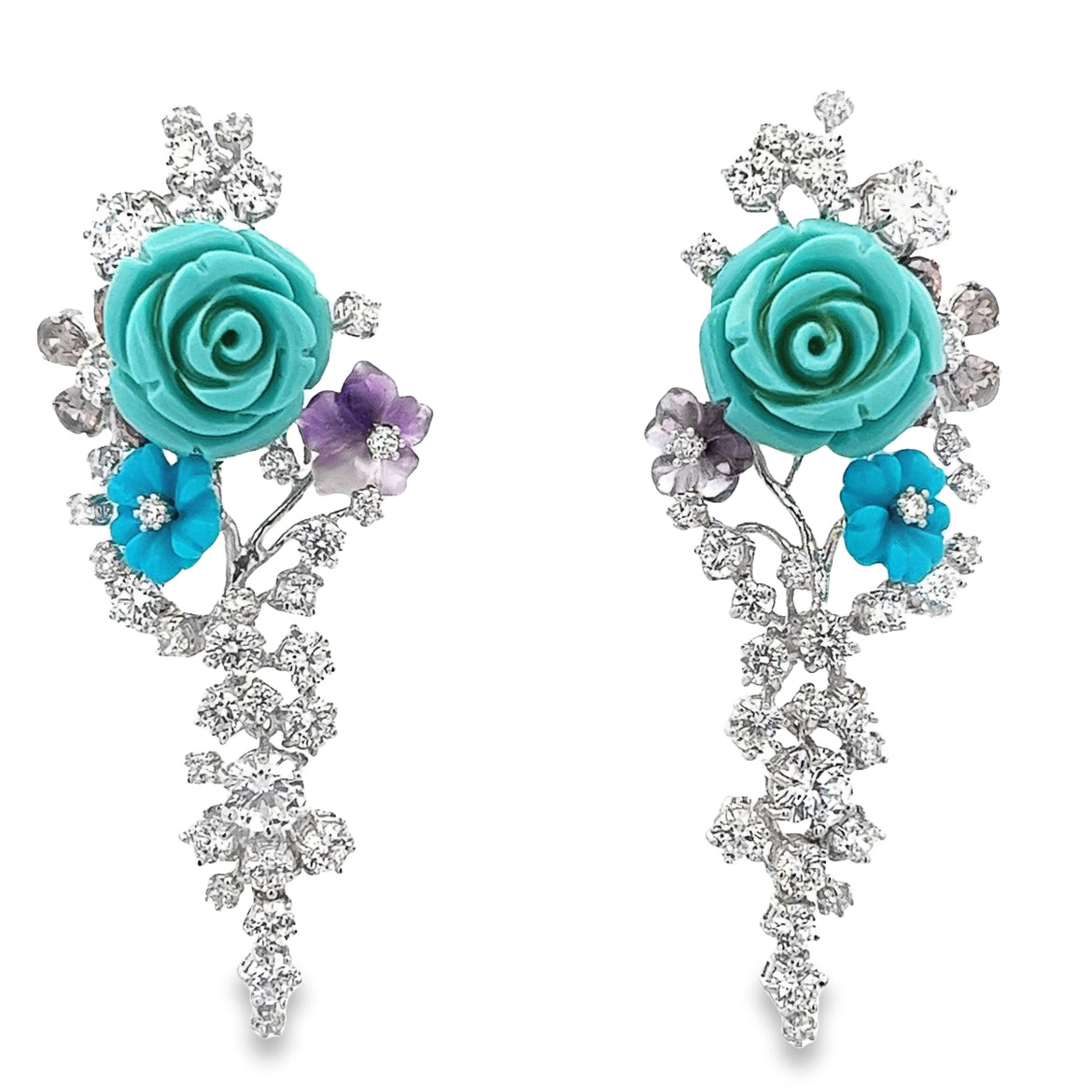 EARRING SILVER CENTER FL TQ SM CZ SMOKY CZ WHITE CZ