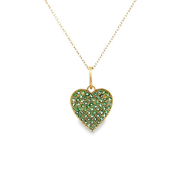 14K GOLD CHARM WITH EMERALD PAVE HEART