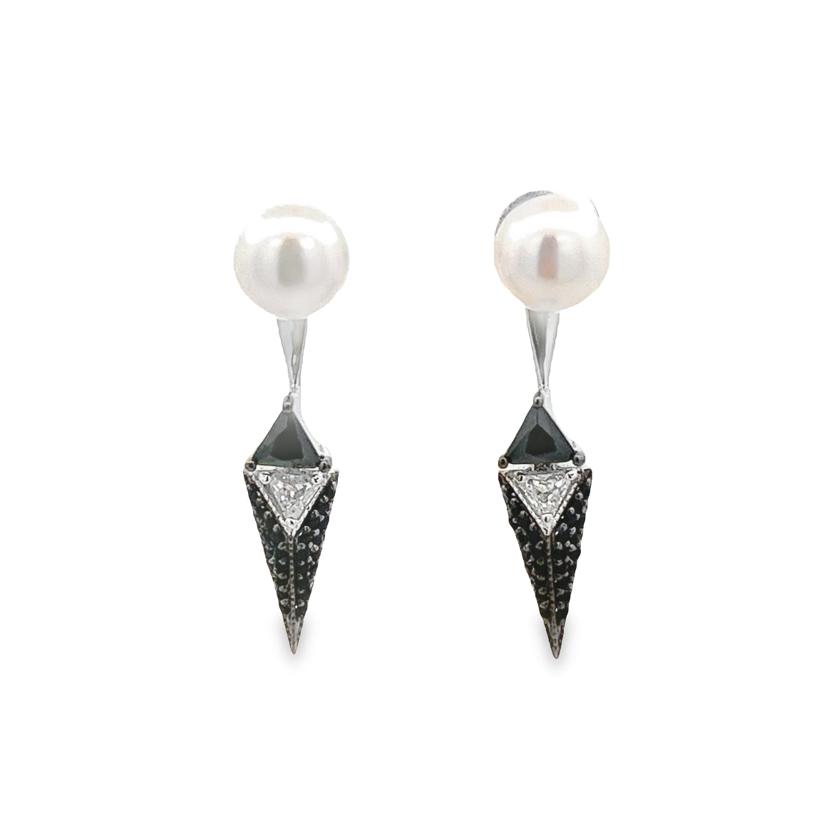 EARRING SILVER CENTER FRESH WATER PEARL WHITE BLACK CZ WHITE CZ