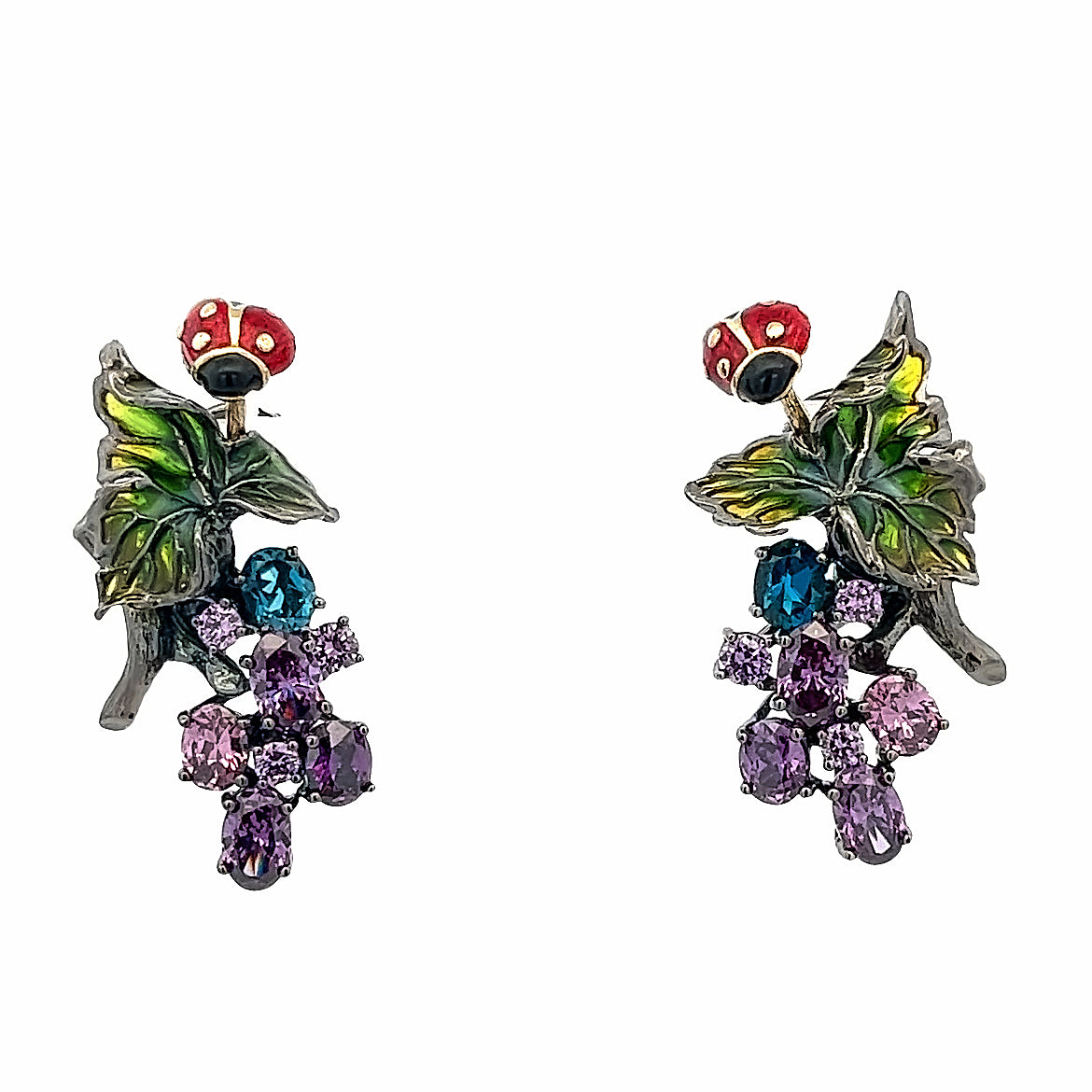 EARRING SILVER CENTER PURPLE TOURMARINE ROSE LONDON BLUE