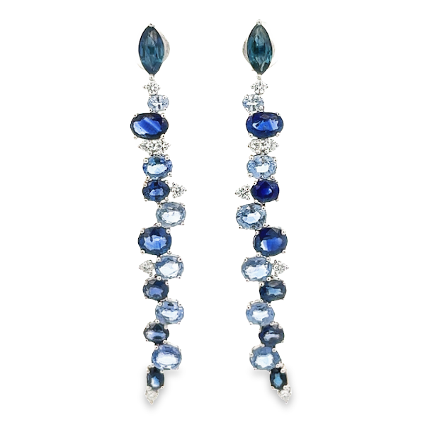 18K WHITE GOLD DIAMOND EARRINGS WITH BLUE SAPPHIRE