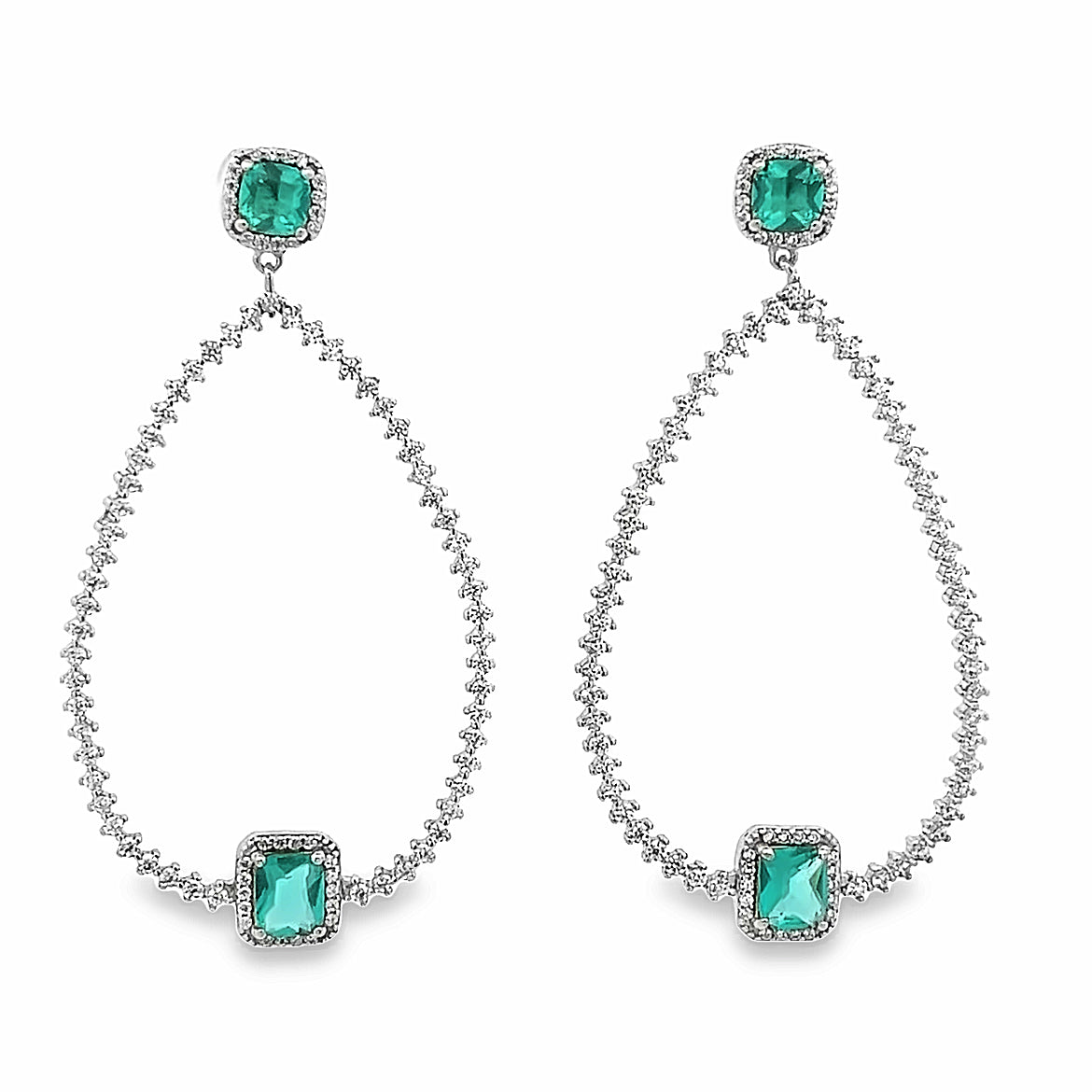 925 STERLING SILVER EARRING RHODIUM SYNTHETIC TOURMALINE AND WHITE CZ