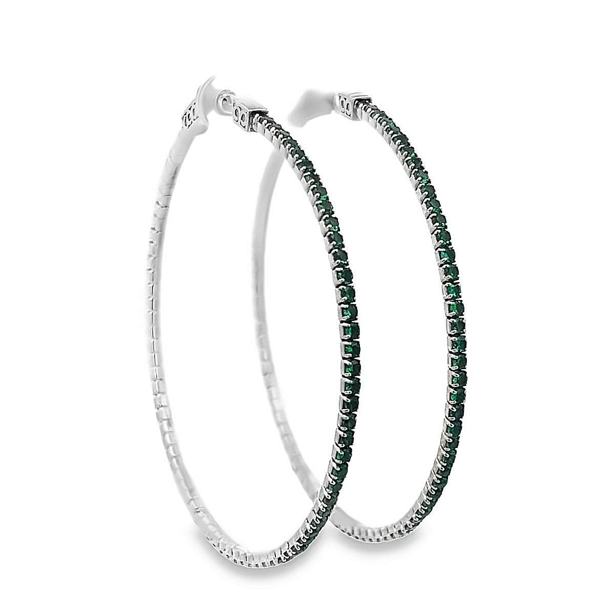 925 60MM STERLING SILVER RED CZ STRETCHABLE HOOP EARRINGS