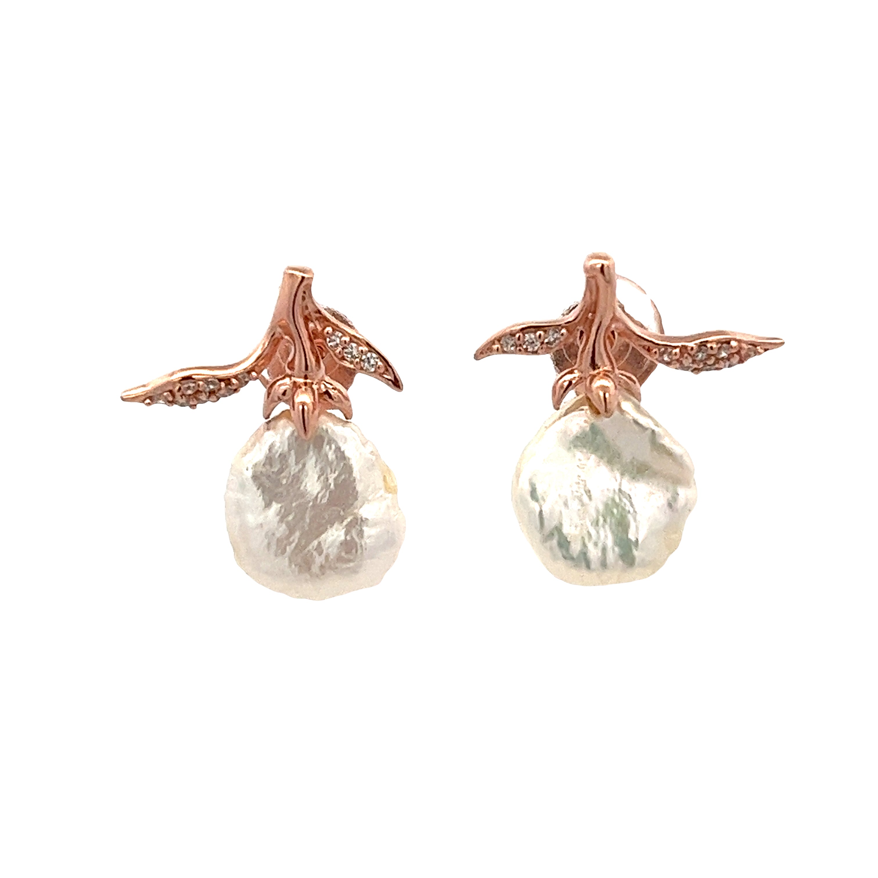 EARRING SILVER CENTER WHITE CZ FRESH WATER PEARL WHITE  PP