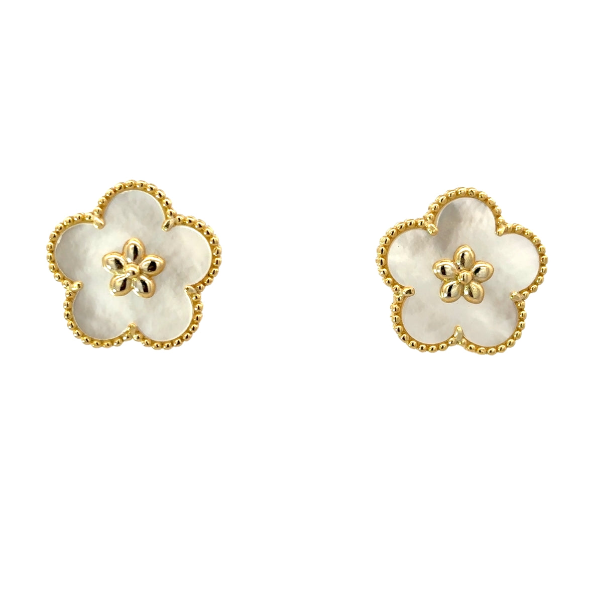 925SG FLOWER AND CENTER MINI FLOWER EARRINGS MOP