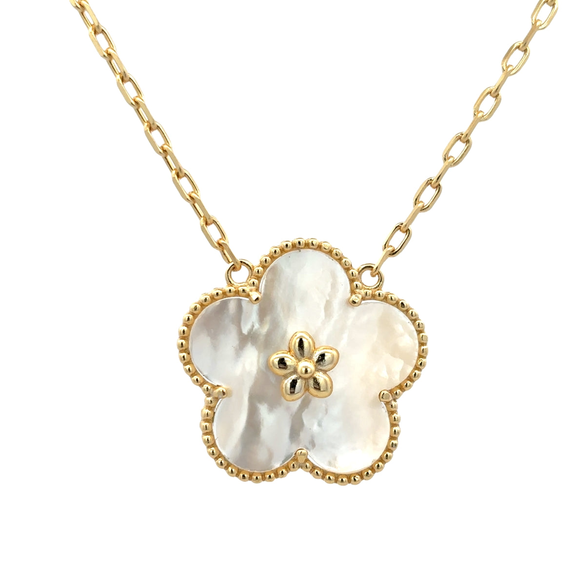 925SG FLOWER AND CENTER MINI FLOWER NECKLACE MOP