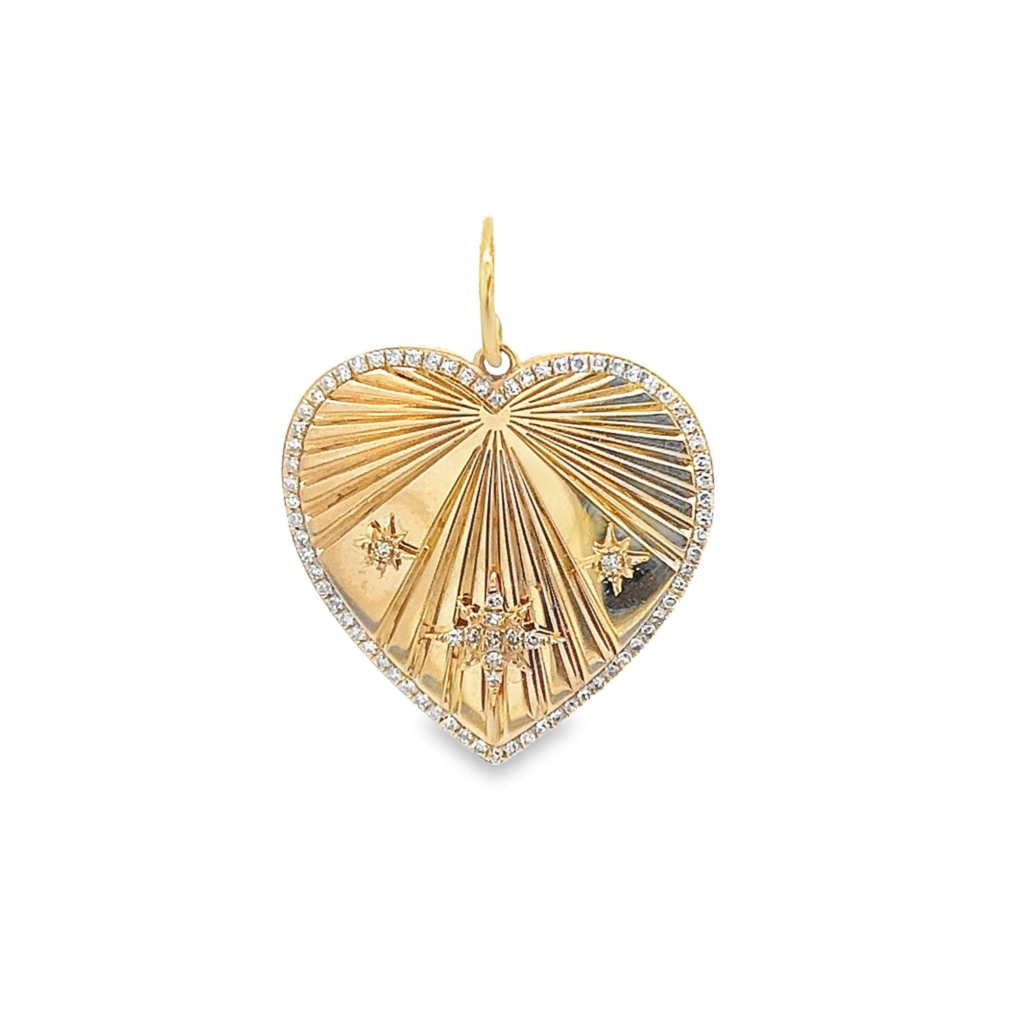 D0.19CT 14KY STRIPED HEART WITH TRIPLE STAR PENDANT
