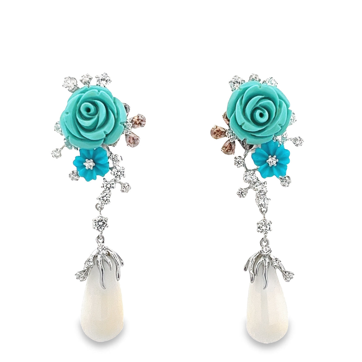 EARRING SILVER CENTER ONYX WHITE SMOKY CZ WHITE CZ FL SYN TQ YELLOW