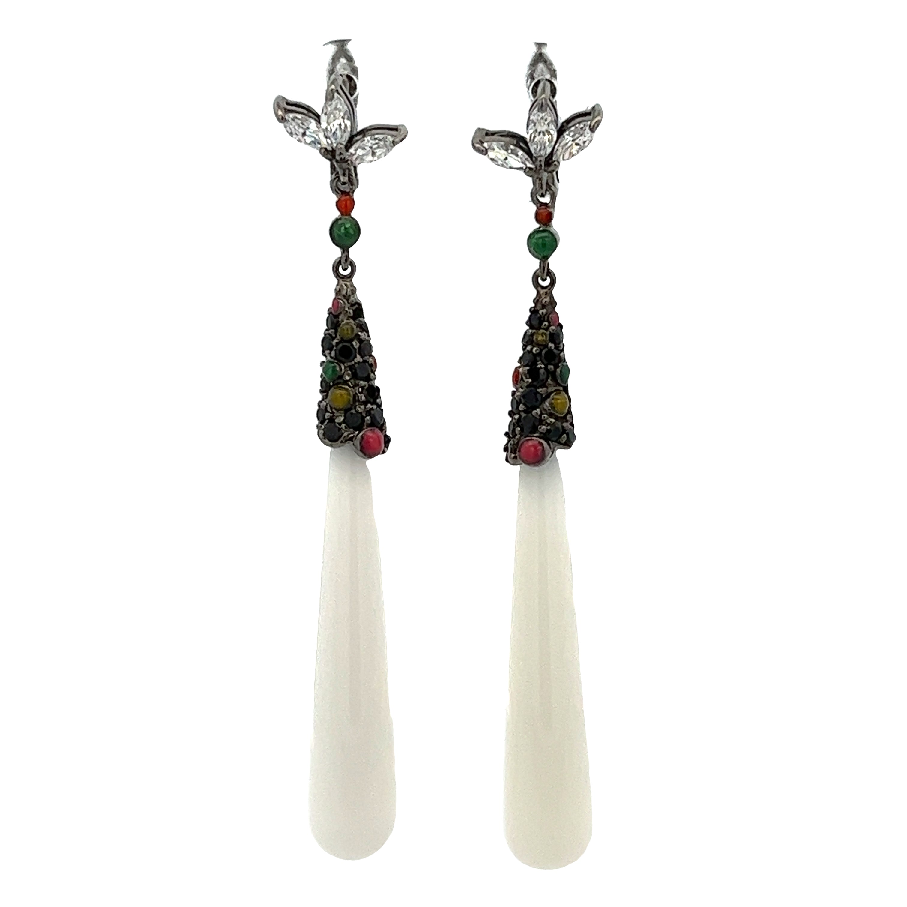 EARRING SILVER CENTER ONYX WHITE BLACK CZ WHITE CZ