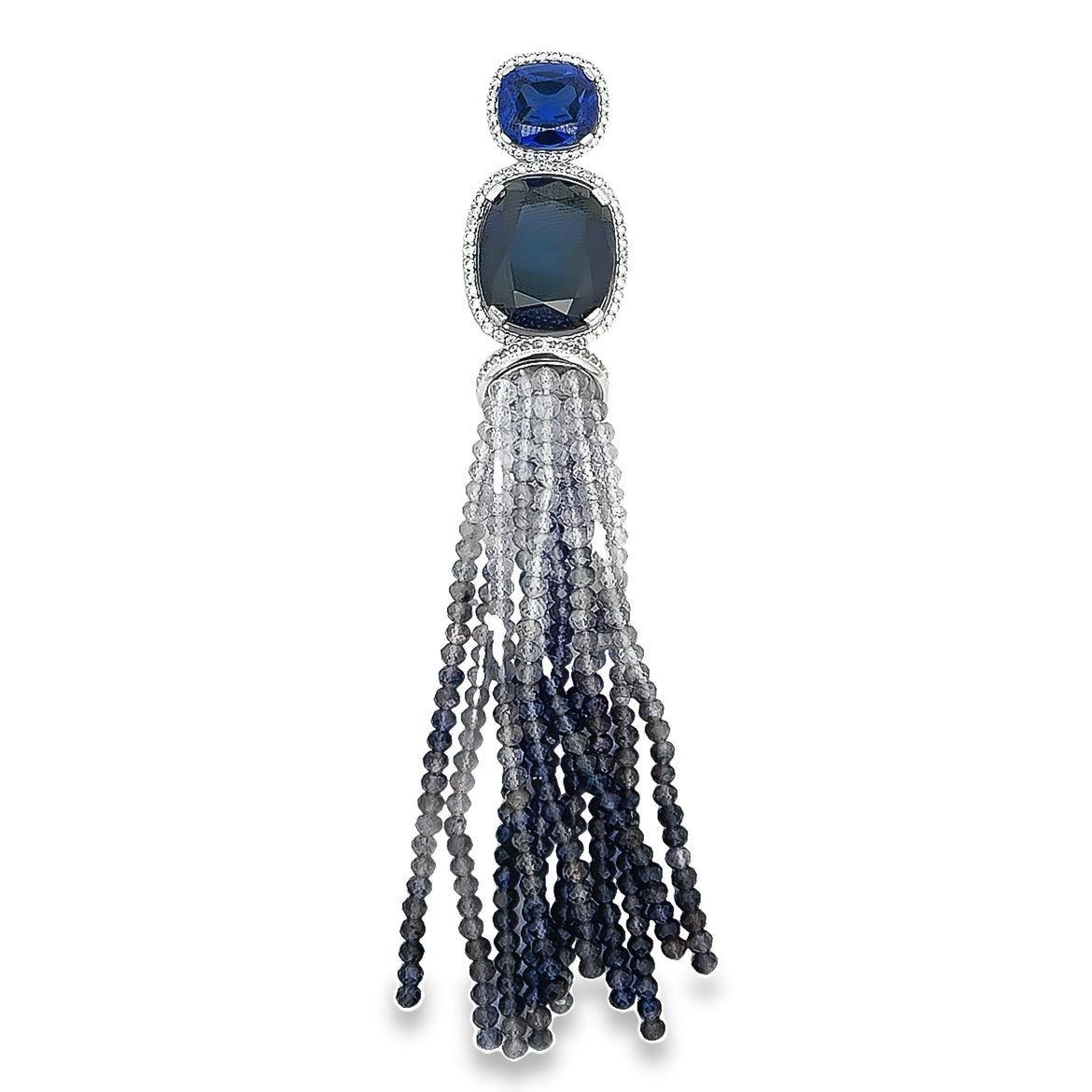 PENDANT SILVER CENTER BLUE CZ WHITE CZ IORITE BEAD