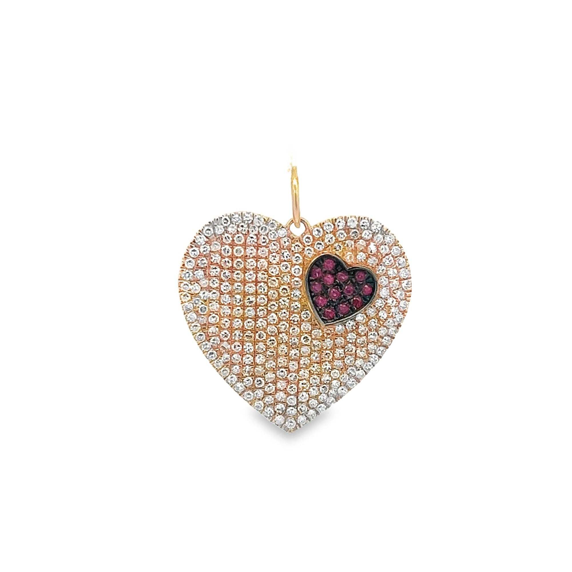 D1.26CT 14KY HEART PAVE AND MINI HEART PENDANT