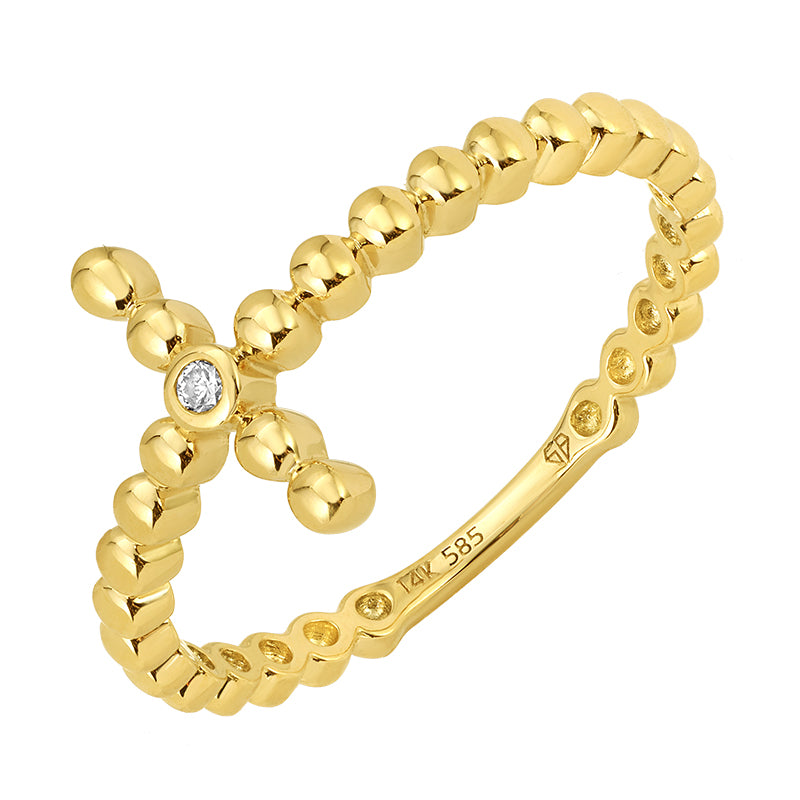 D0.01CT 14KY CROSS DIAMOND BEANDS RING T6.5