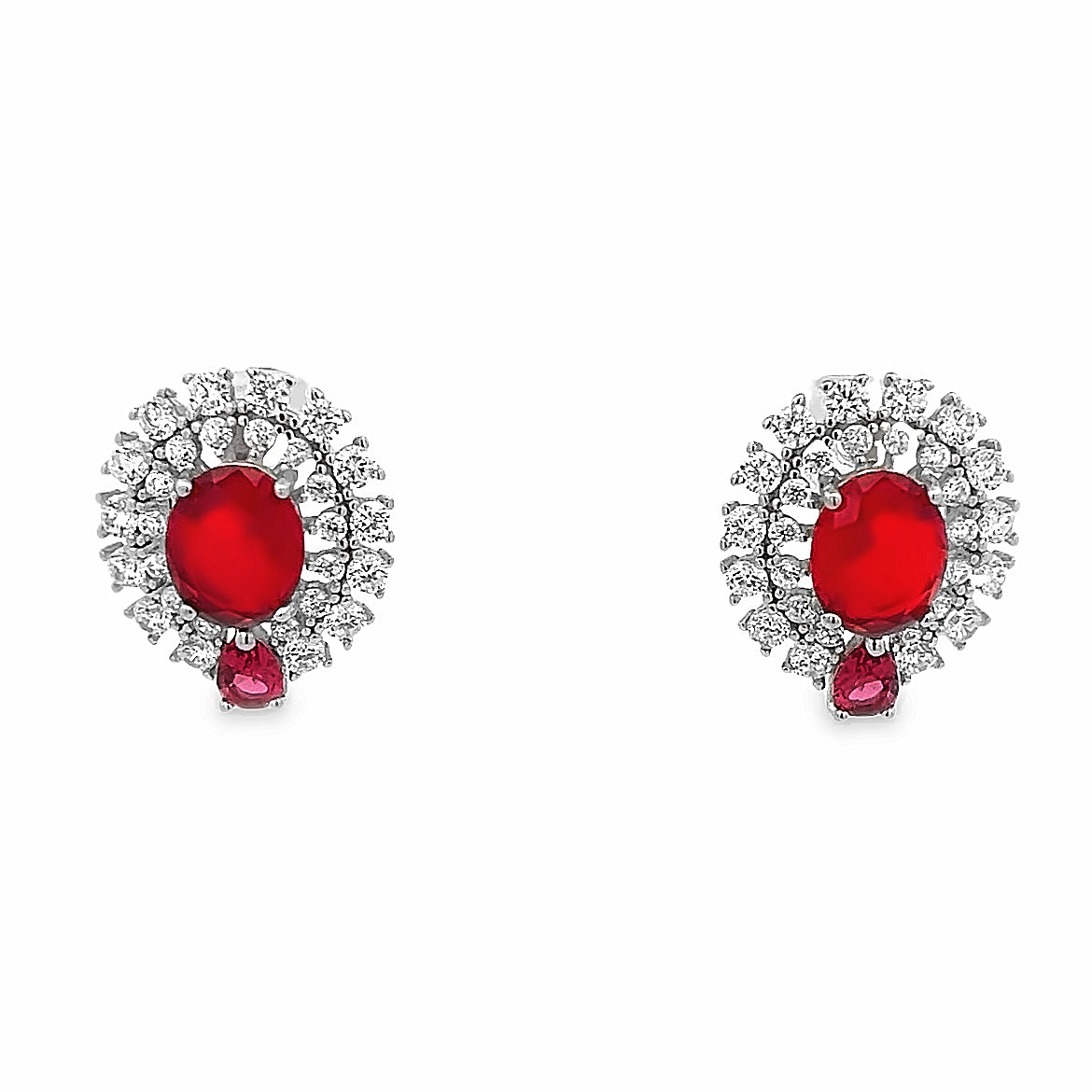 ARETES CON CRISTALES ROJOS Y BLANCOS EN PLATA 925